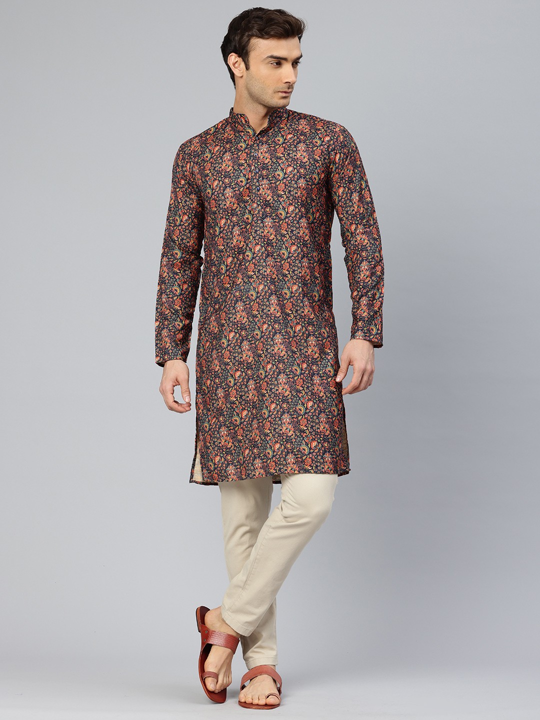 

Majestic Man Men Ethnic Motifs Printed Pure Cotton Kurta, Navy blue