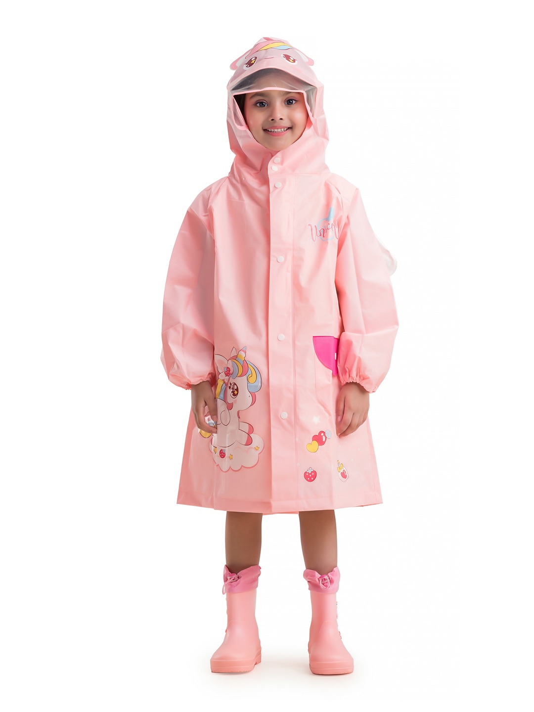 

Yellow Bee Girls Hooded Rain Jacket, Pink