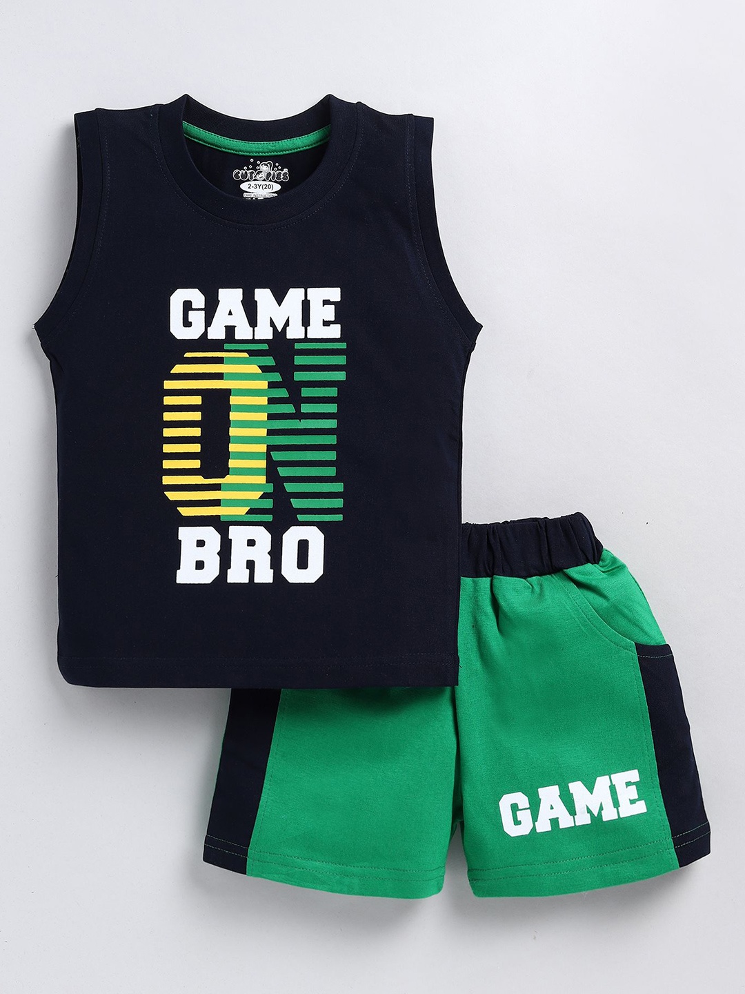 

Cutopies Boys Printed T-shirt with Shorts, Navy blue
