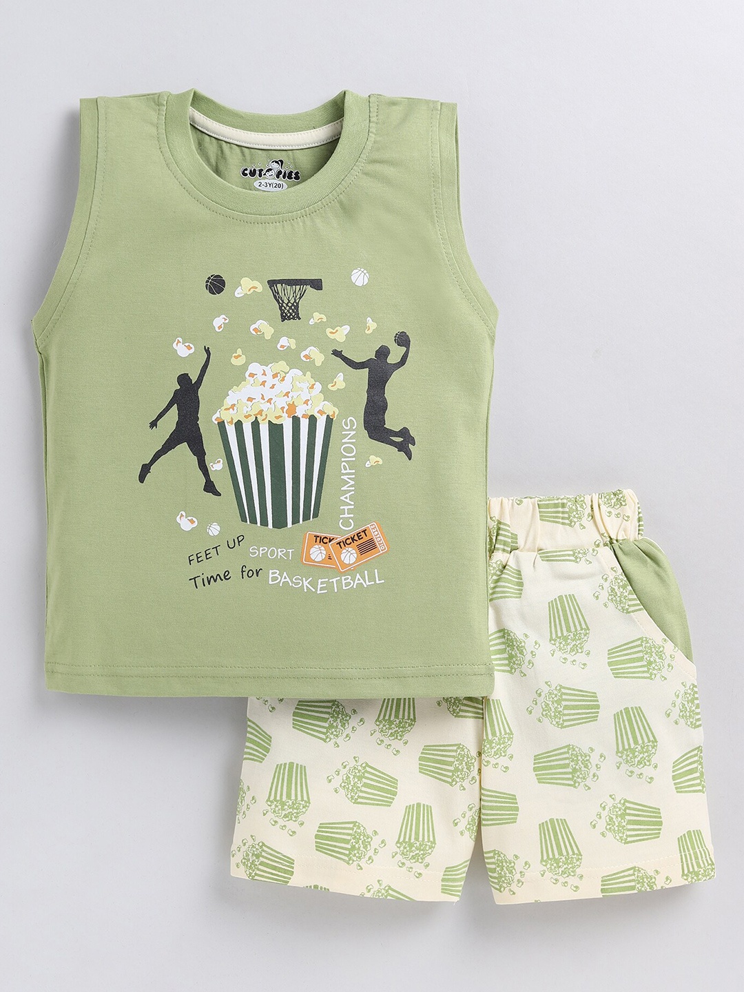 

Cutopies Boys Printed T-shirt with Shorts, Olive