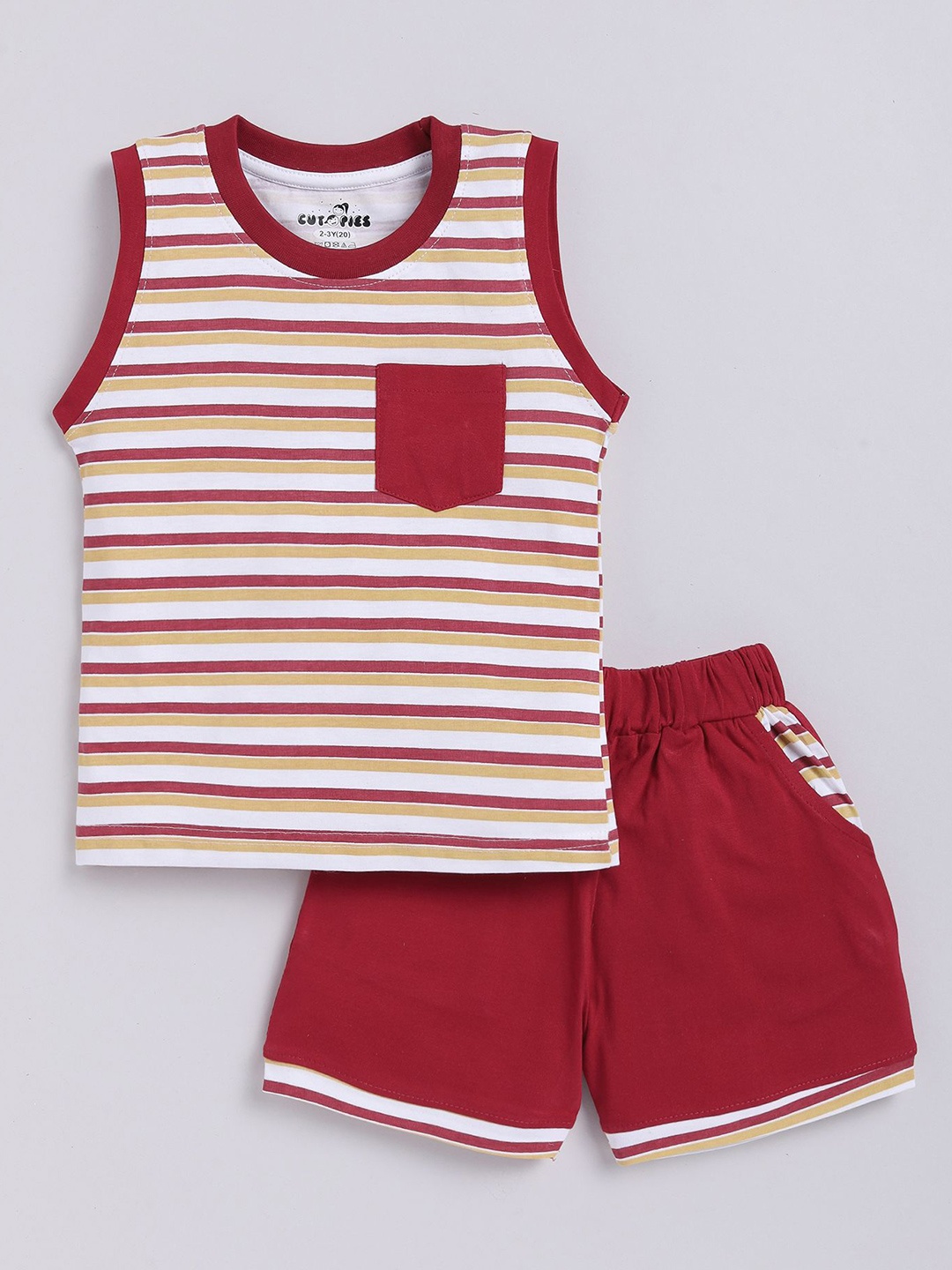 

Cutopies Boys Striped T-shirt with Shorts, Maroon