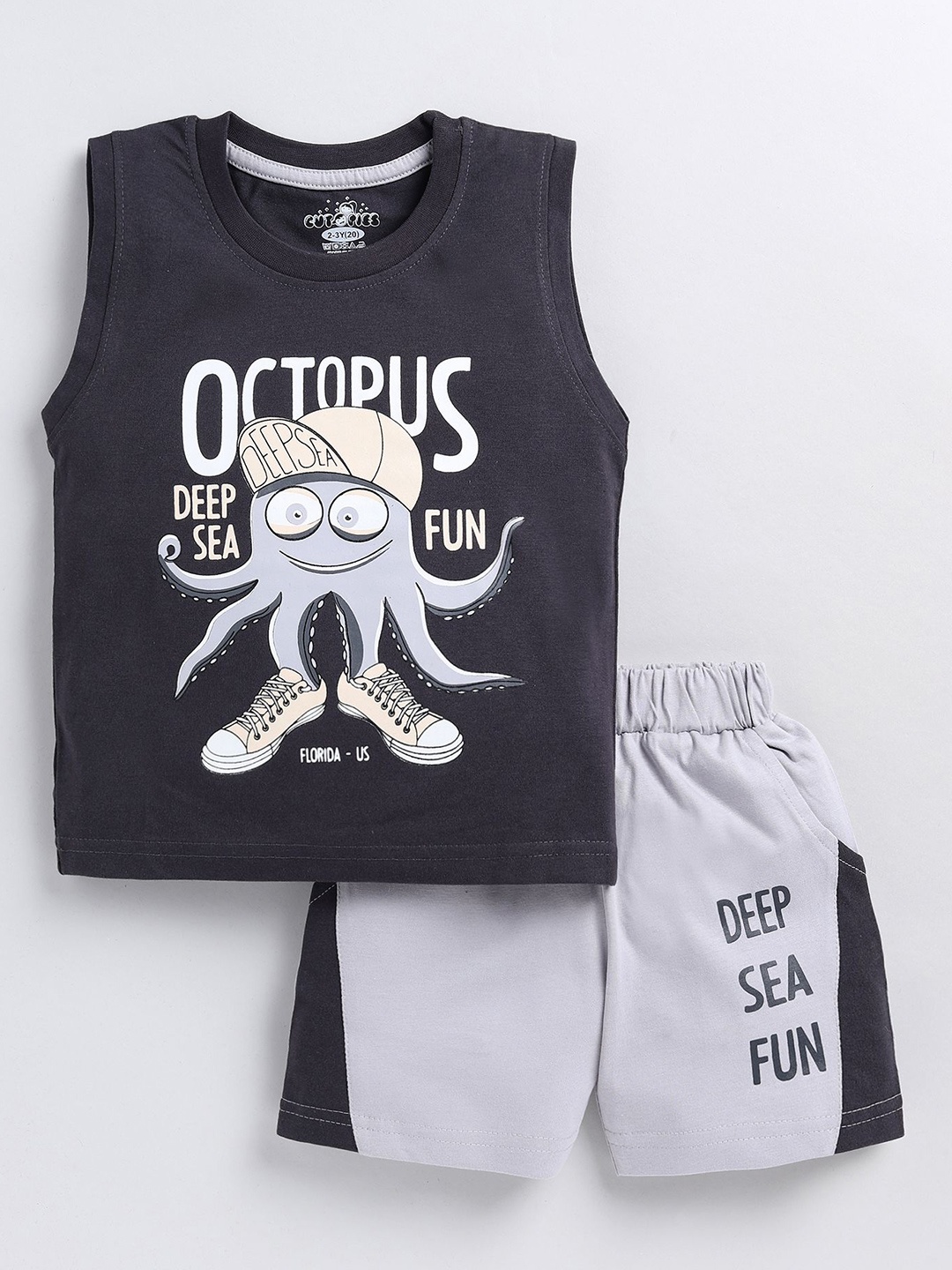 

Cutopies Boys Printed T-shirt with Shorts, Grey