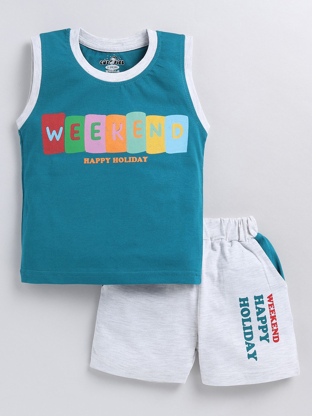 

Cutopies Boys Printed T-shirt with Shorts, Blue