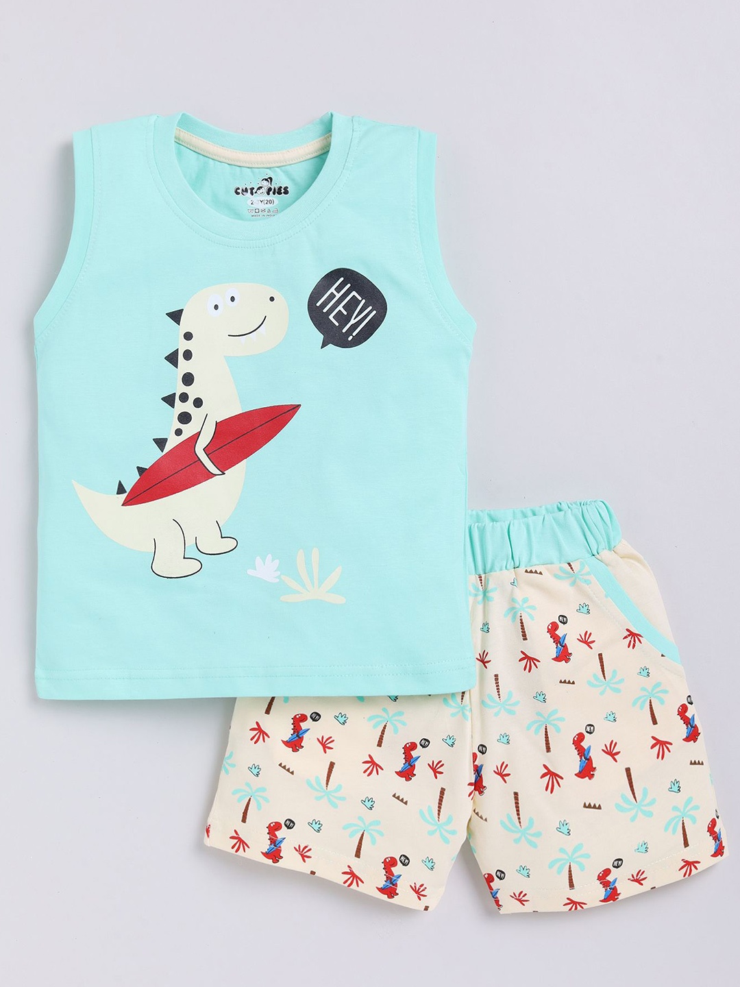 

Cutopies Boys Printed T-shirt with Shorts, Green