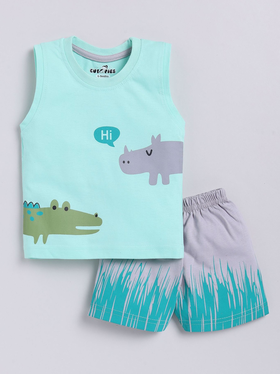 

Cutopies Boys Printed T-shirt with Shorts, Sea green