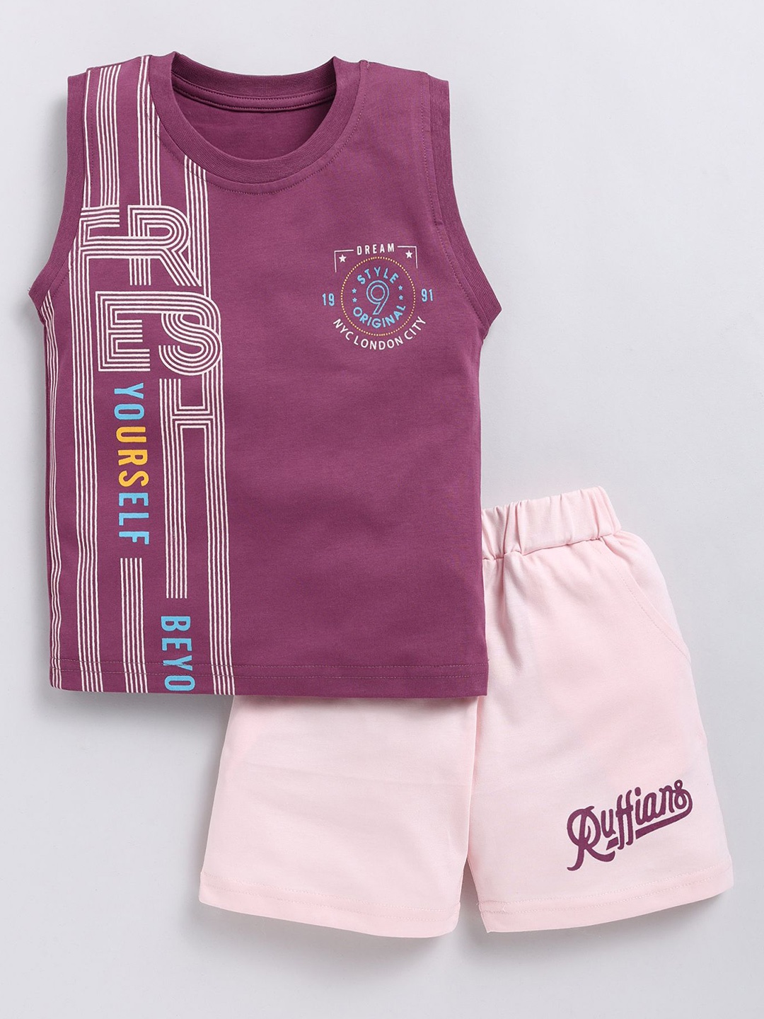 

Cutopies Boys Striped T-shirt with Shorts, Magenta