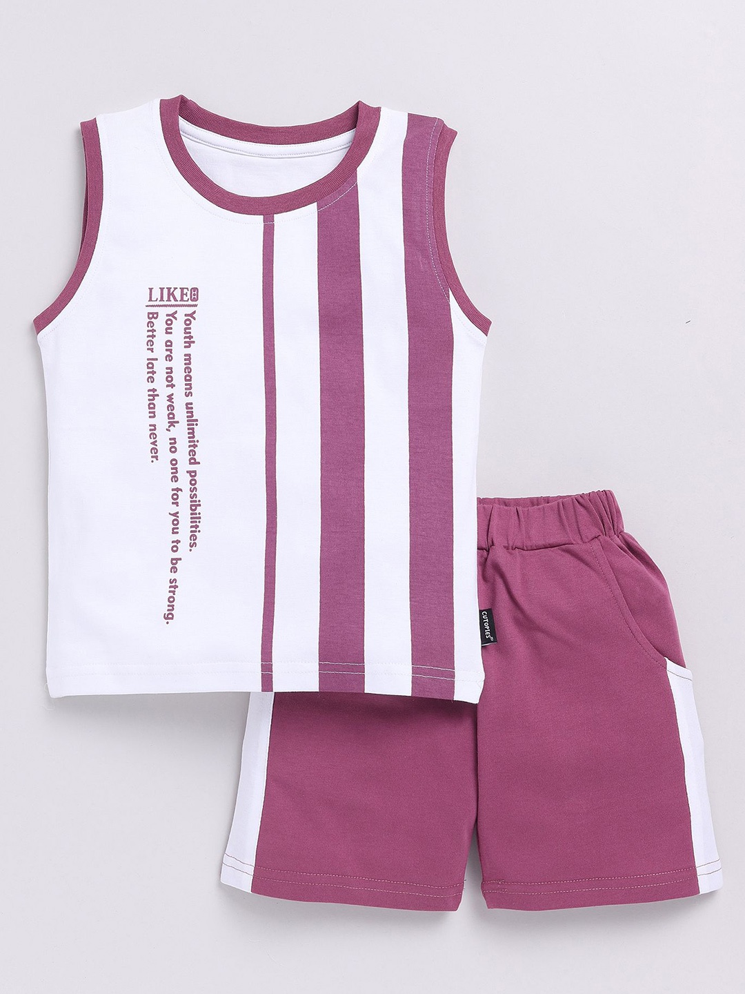 

Cutopies Boys Striped T-shirt with Shorts, Magenta