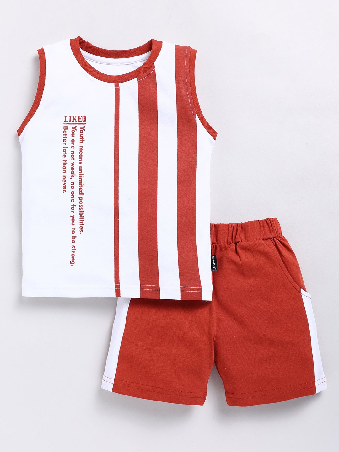 

Cutopies Boys Striped T-shirt with Shorts, Rust