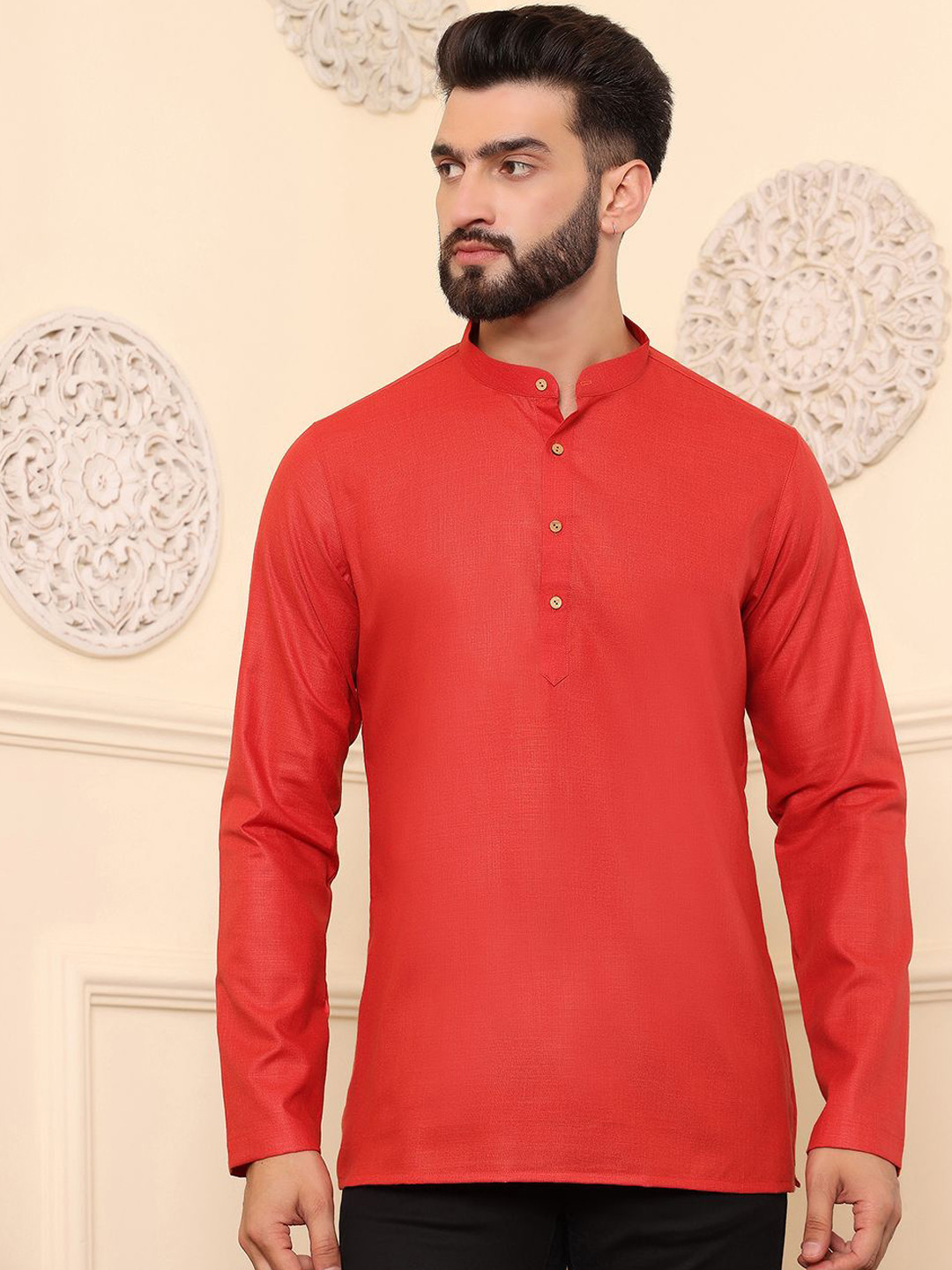 

DEYANN Men Thread Work Kurta, Red