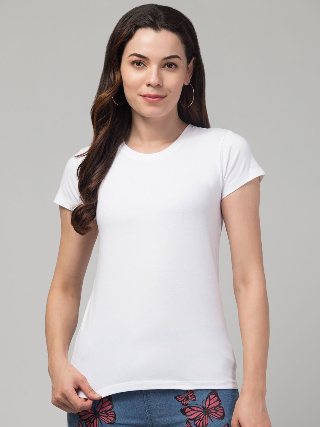 

Hive91 Women Round Neck Solid Cotton Activewear T-Shirt, White