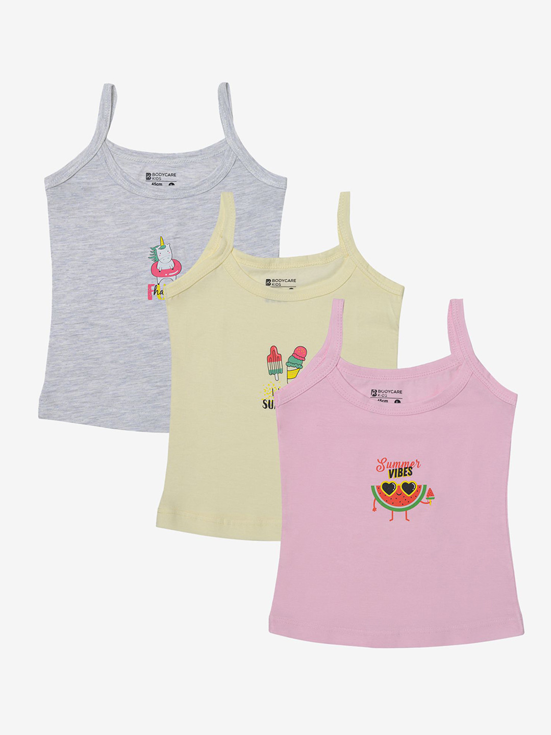 

Bodycare Girls Pack Of 3 Assorted Printed Cotton Camisoles
