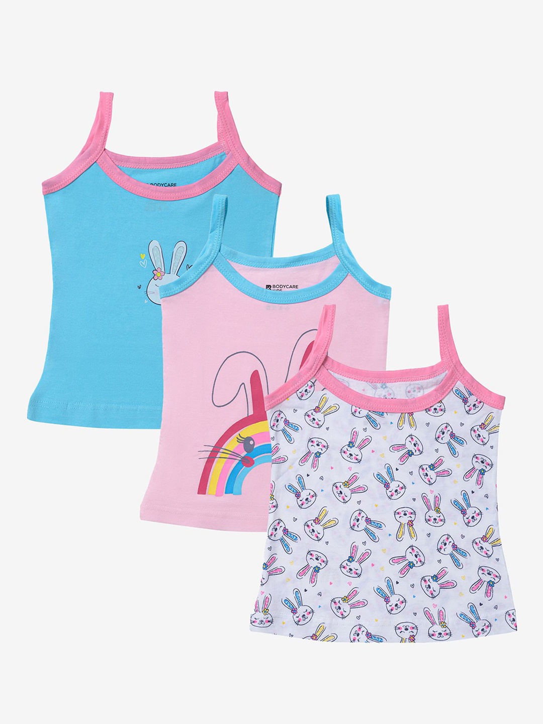 

Bodycare Girls Pack Of 3 Assorted Printed Cotton Camisoles