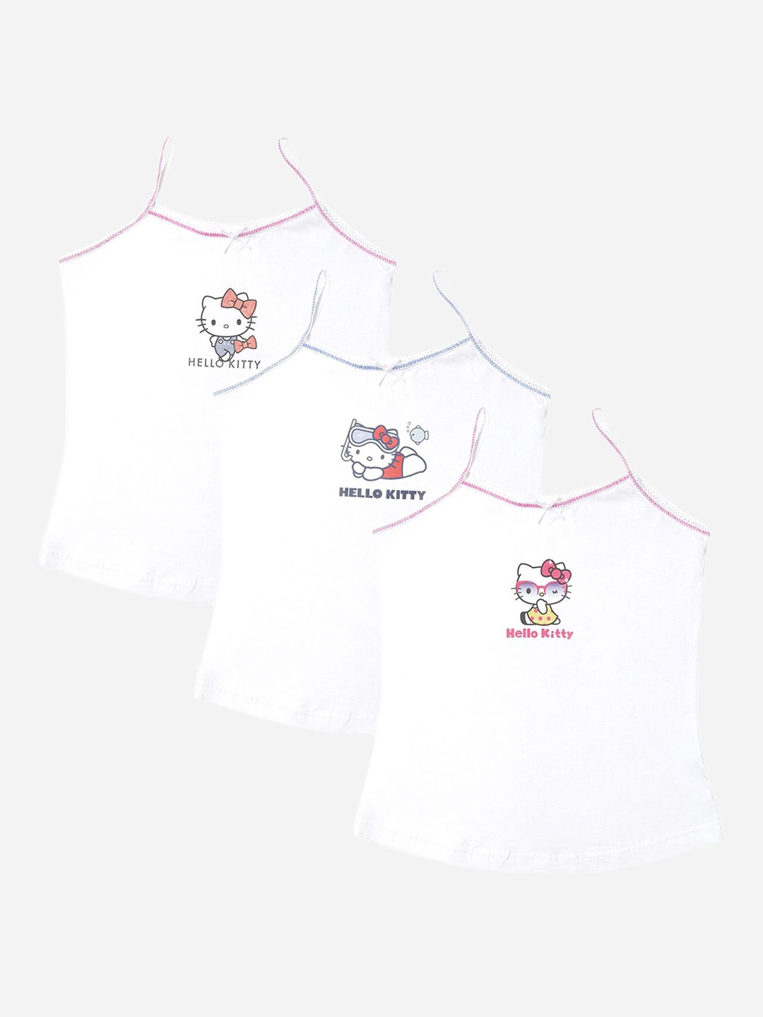 

Bodycare Girls Pack Of 3 White Printed Cotton Camisoles