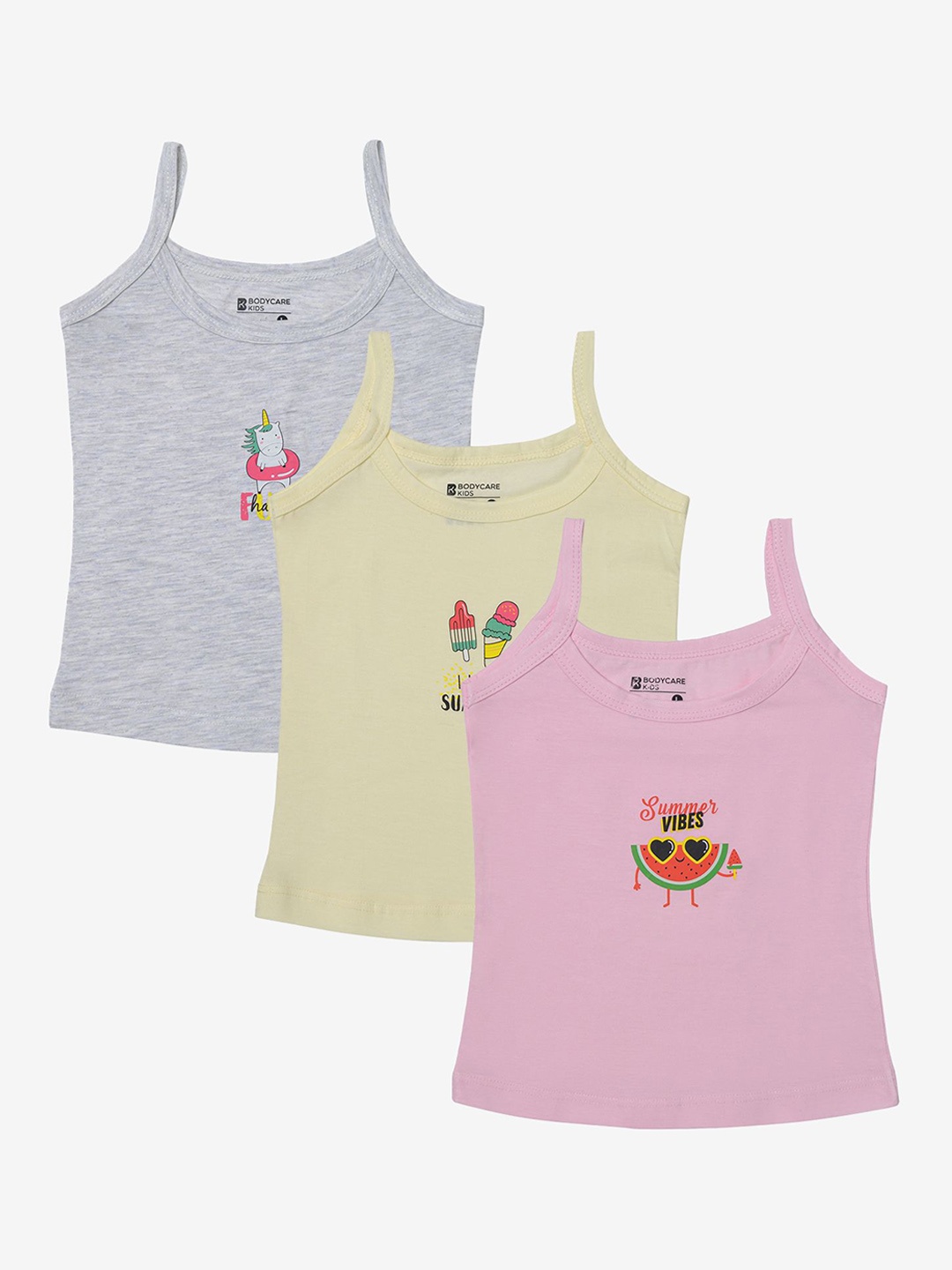 

Bodycare Girls Pack Of 3 Assorted Printed Cotton Camisoles