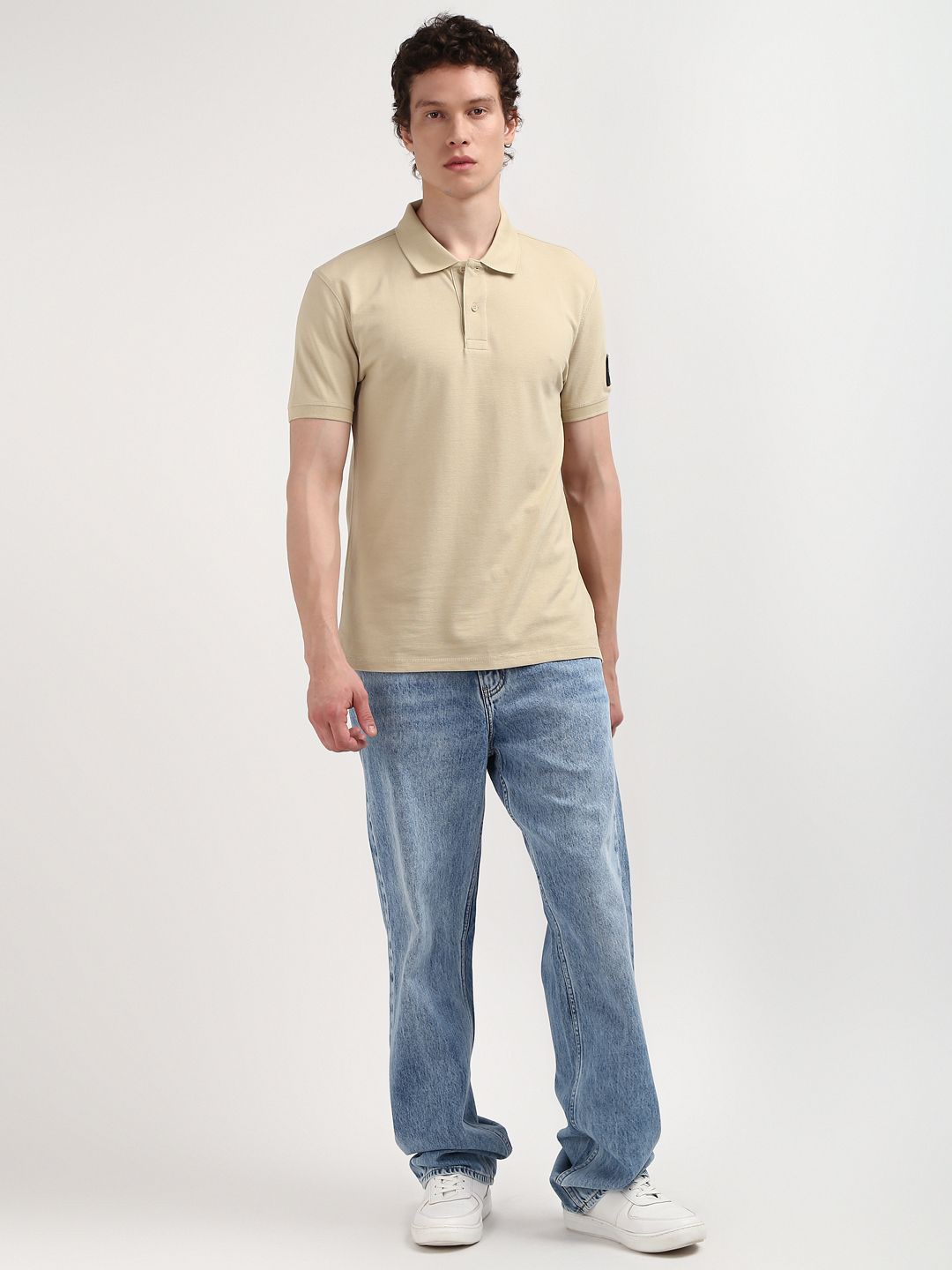 

Calvin Klein Jeans Men Polo Collar Pockets T-shirt, Beige