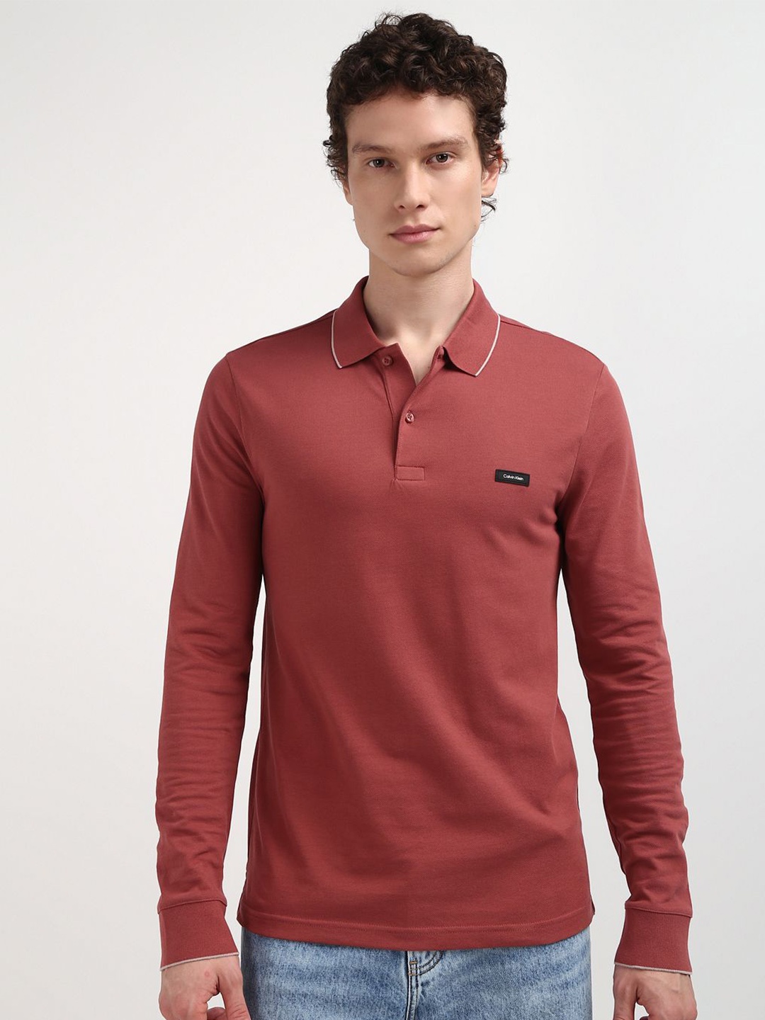 

Calvin Klein Jeans Men Polo Collar Applique Slim Fit T-shirt, Maroon