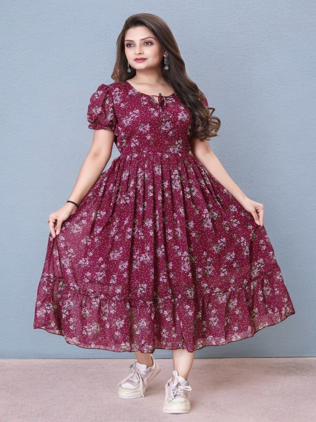 

BAESD Floral Print Fit & Flare Maxi Dress, Maroon