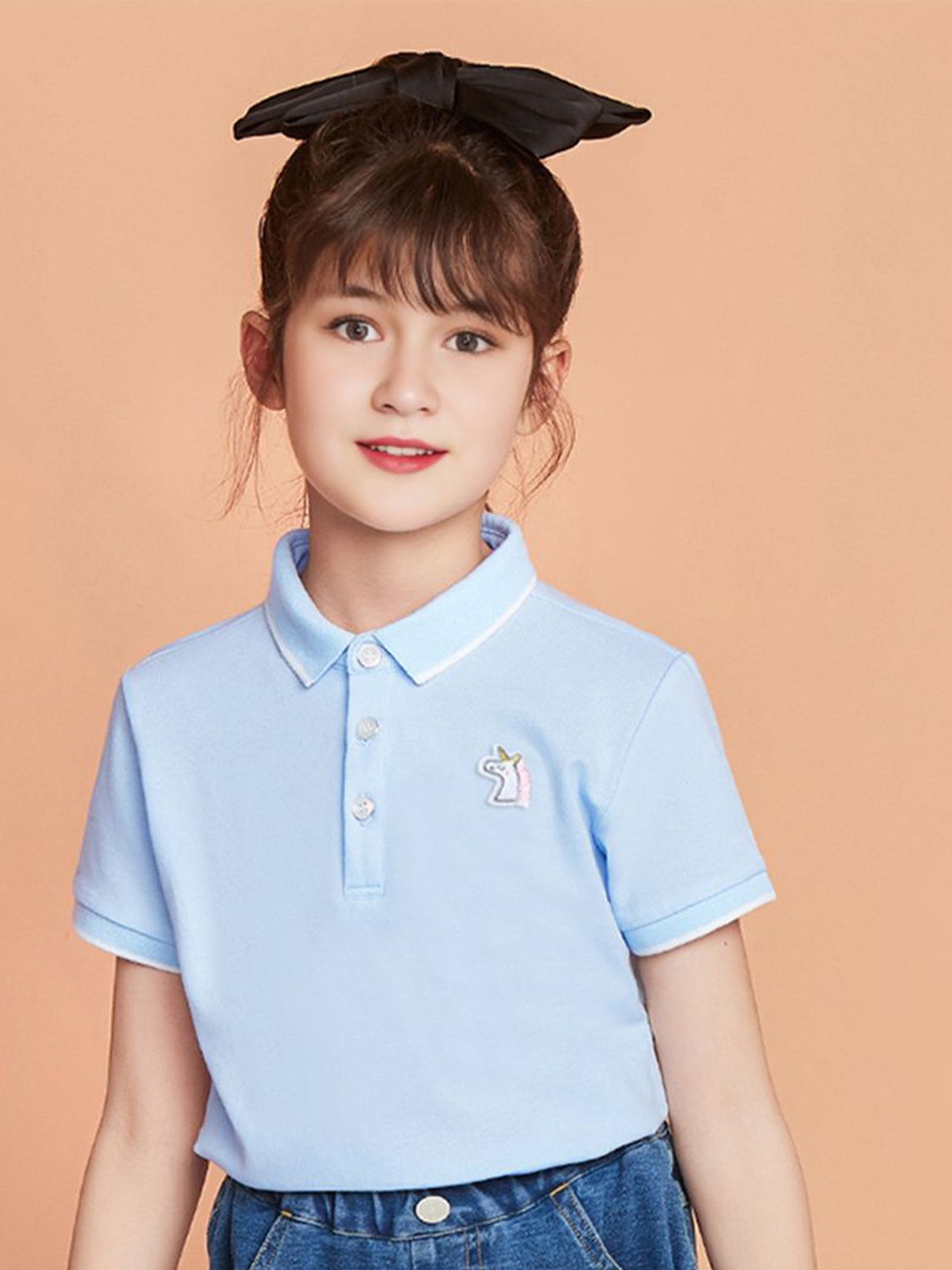 

INCLUD Girls Polo Collar Applique T-shirt, Blue