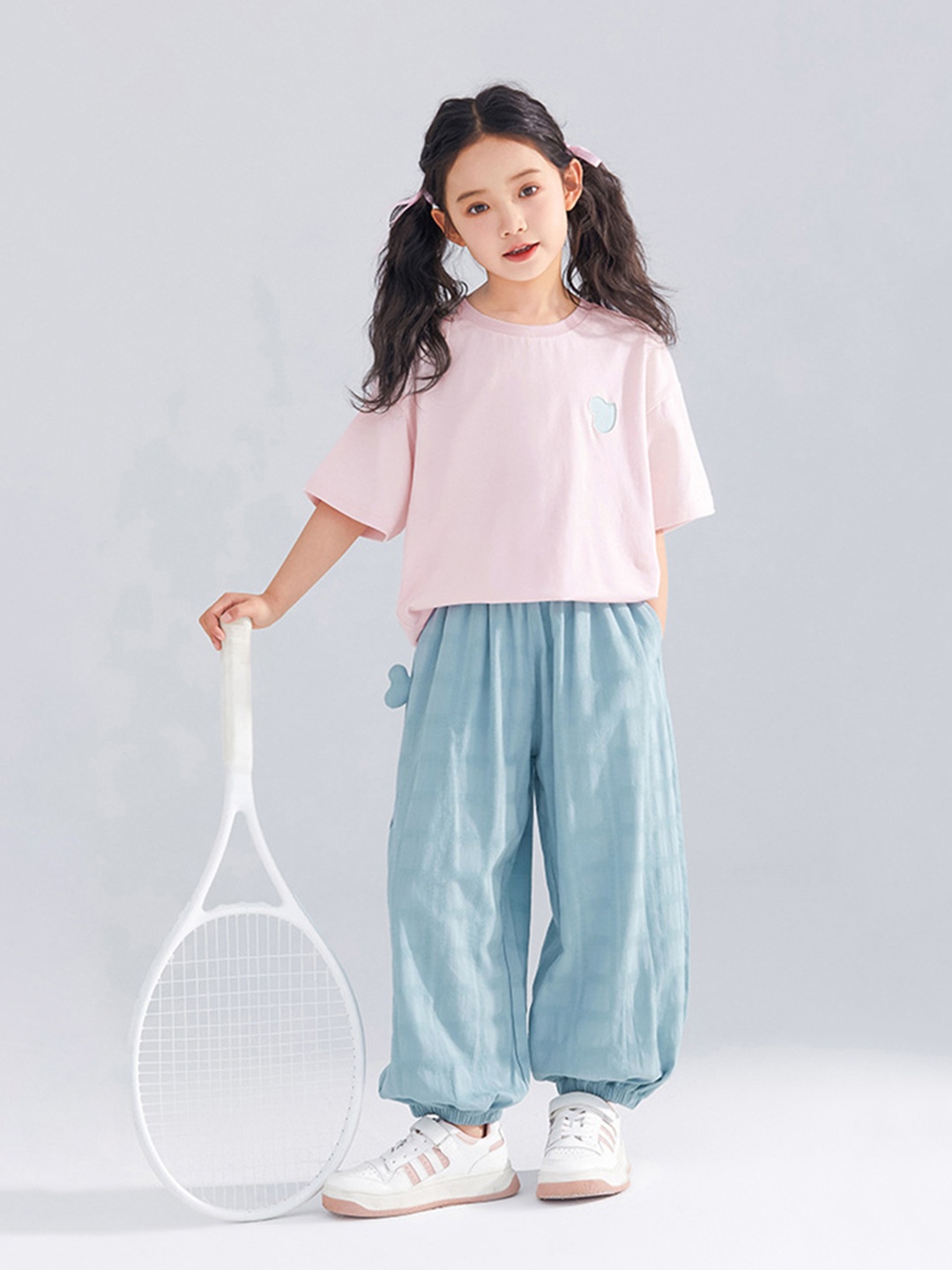 

INCLUD Girls Floral Striped Extended Sleeves Cut Outs T-shirt, Pink