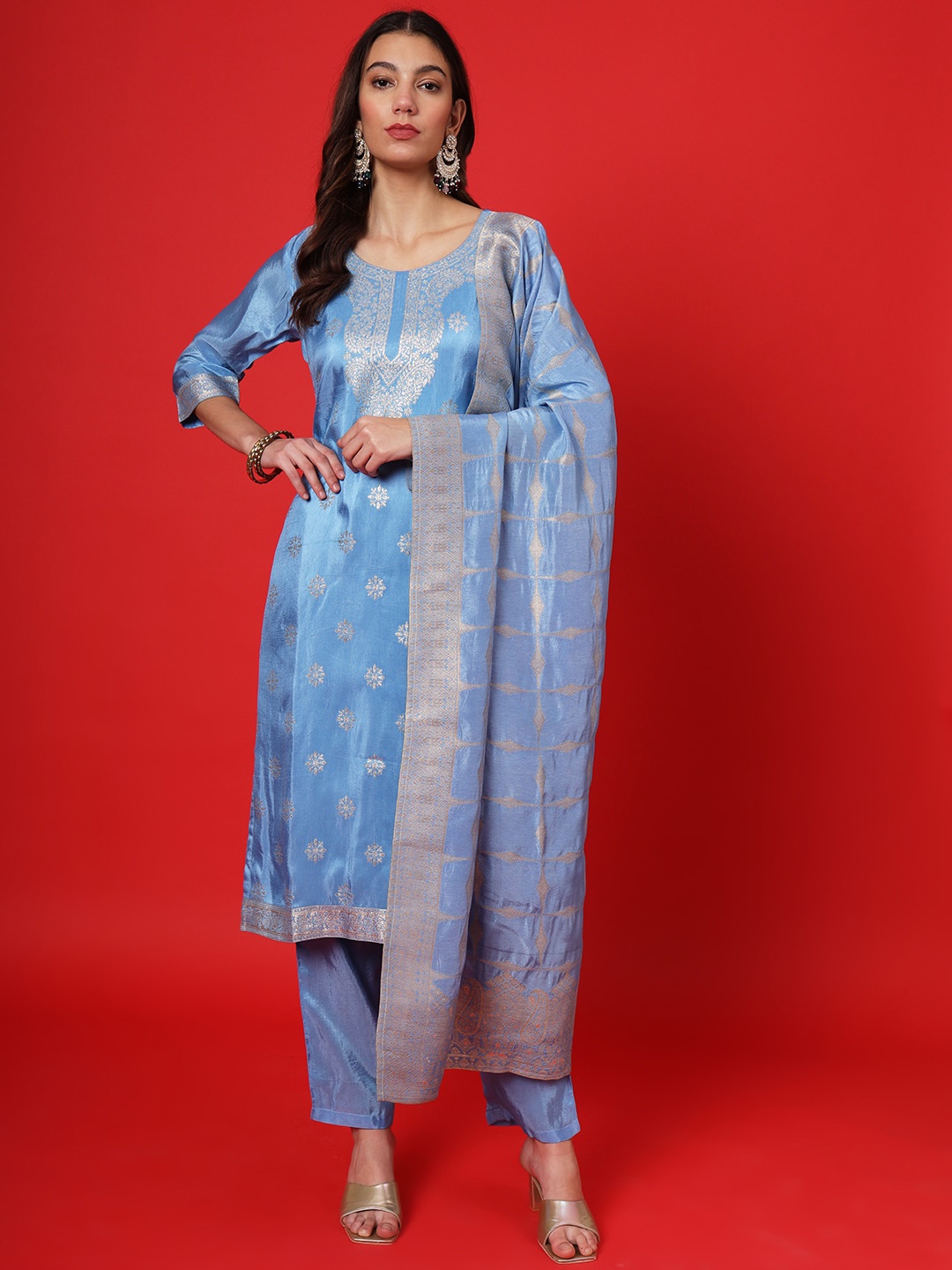 

Suktam Trendz Women Paisley Regular Kurta with Trousers & With Dupatta, Blue