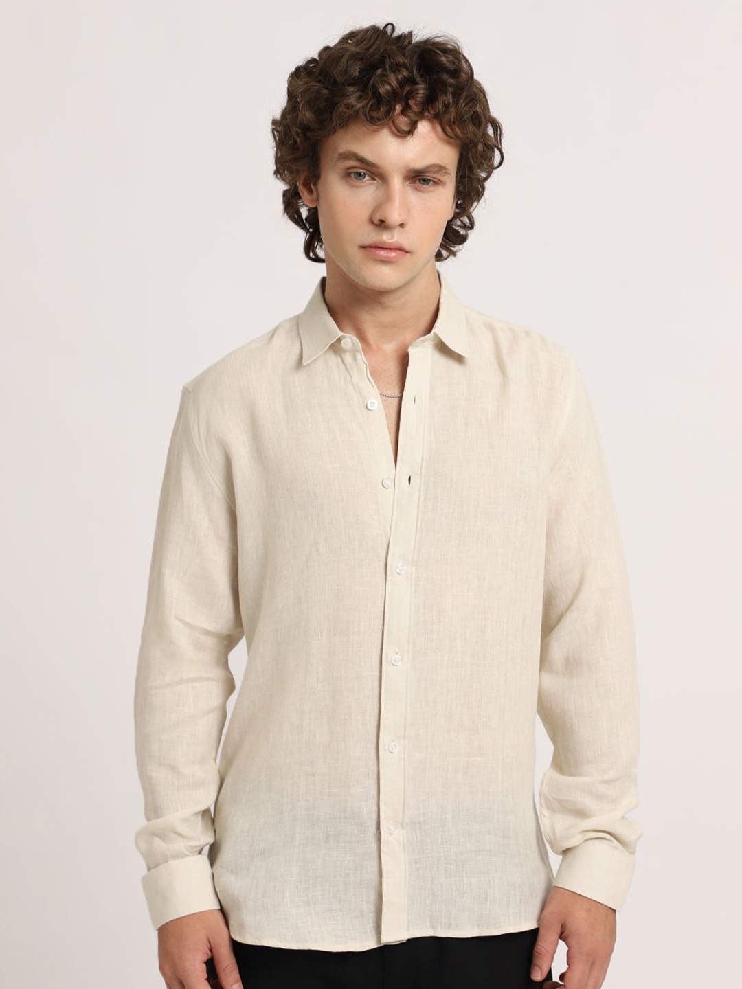 

Banana Club Men Pure Linen Casual Shirt, Cream