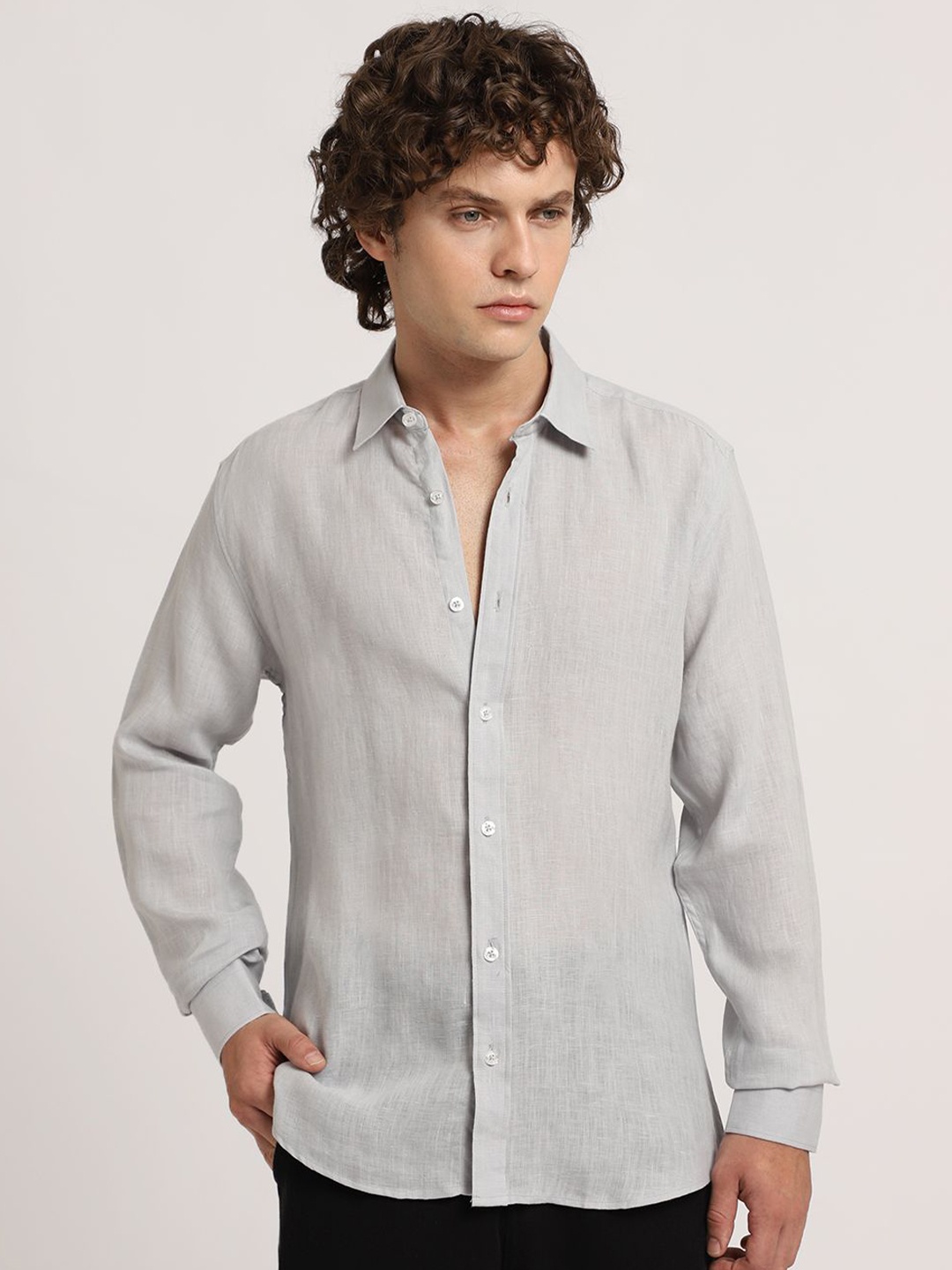 

Banana Club Men Pure Linen Casual Shirt, Grey