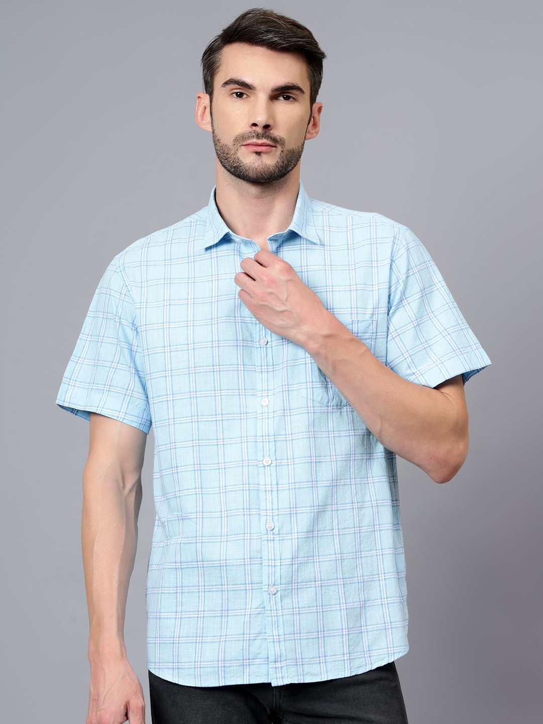 

Cantabil Men Comfort Opaque Checked Casual Shirt, Blue