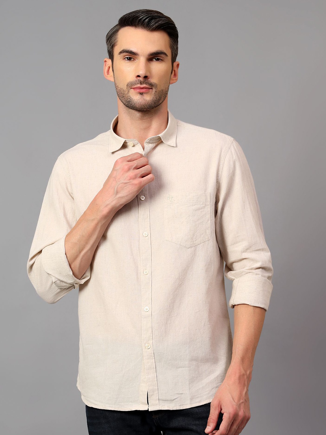 

Cantabil Men Comfort Opaque Casual Shirt, Beige