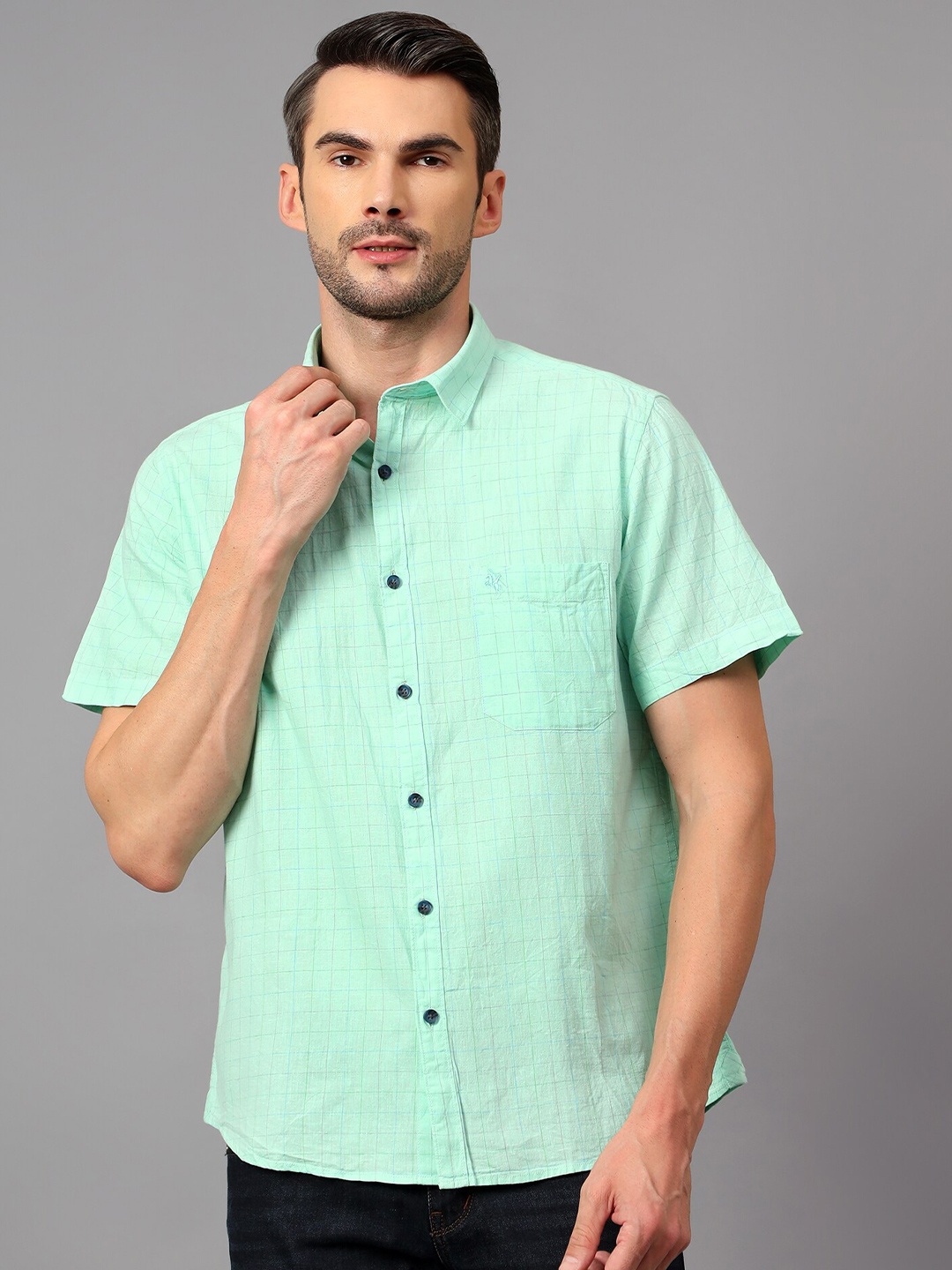

Cantabil Men Comfort Opaque Checked Casual Shirt, Green