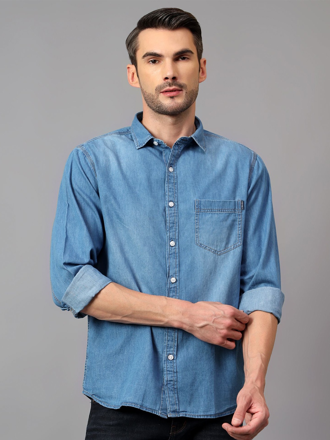 

Cantabil Men Comfort Faded Opaque Faded Casual Shirt, Blue