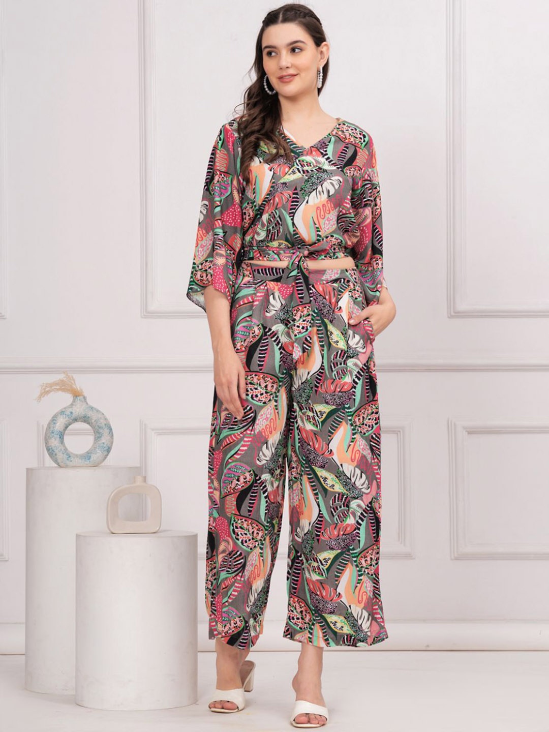 

KALINI Printed Top With Palazzo Co-Ords, Grey