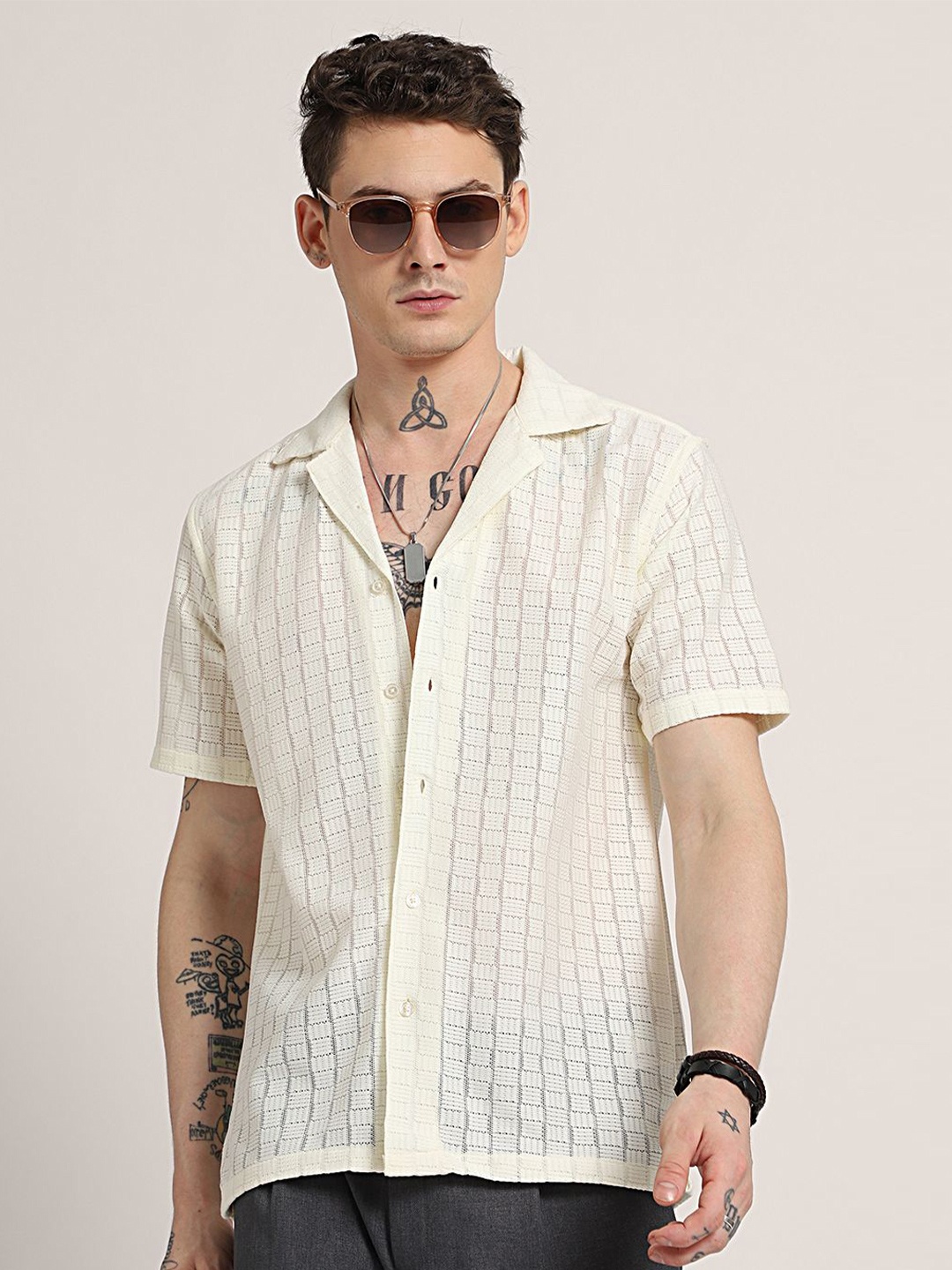 

Banana Club Men Classic Opaque Printed Casual Shirt, Cream