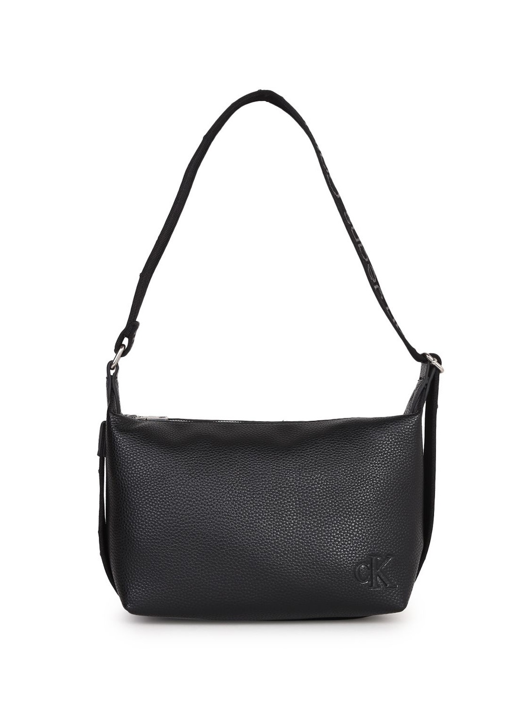 

Calvin Klein Women Solid Textured Structured Hobo Bag, Black