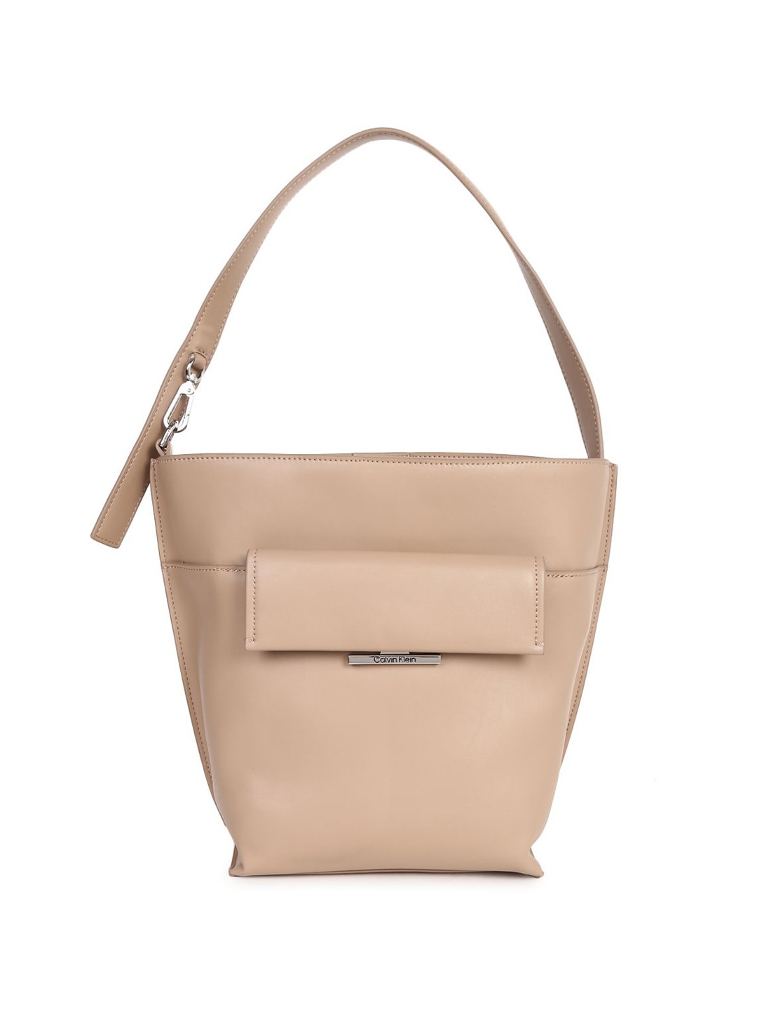 

Calvin Klein Colourblocked Structured Handheld Bag with Bow Detail, Beige