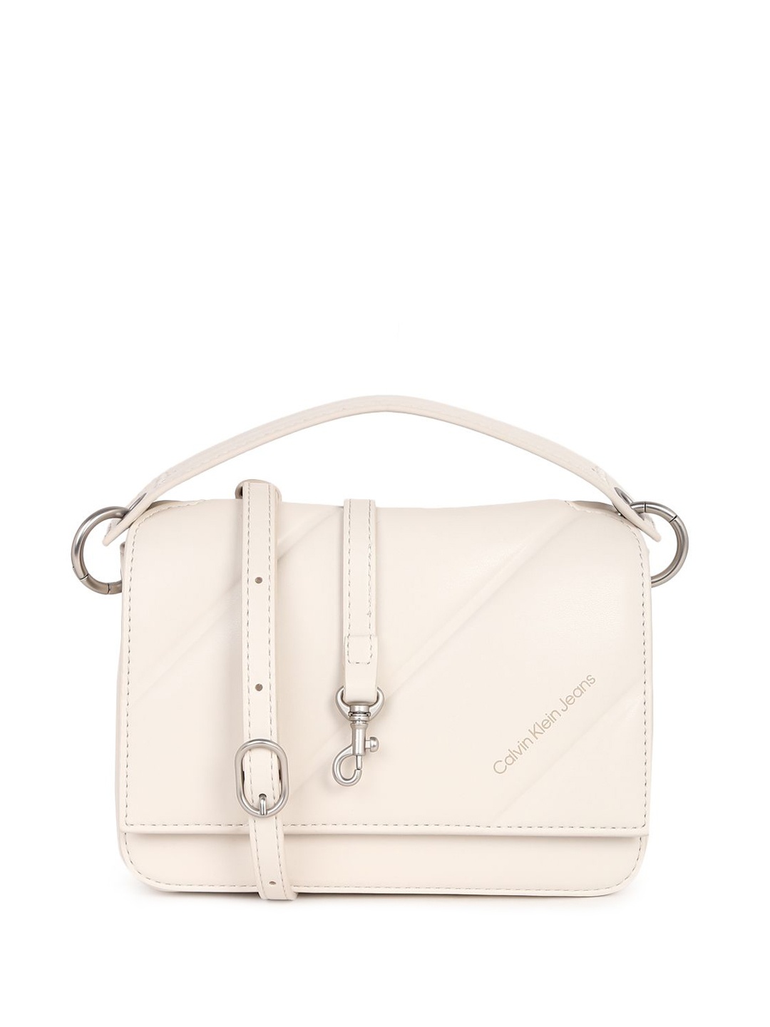 

Calvin Klein Women Solid Textured PU Structured Satchel, Beige