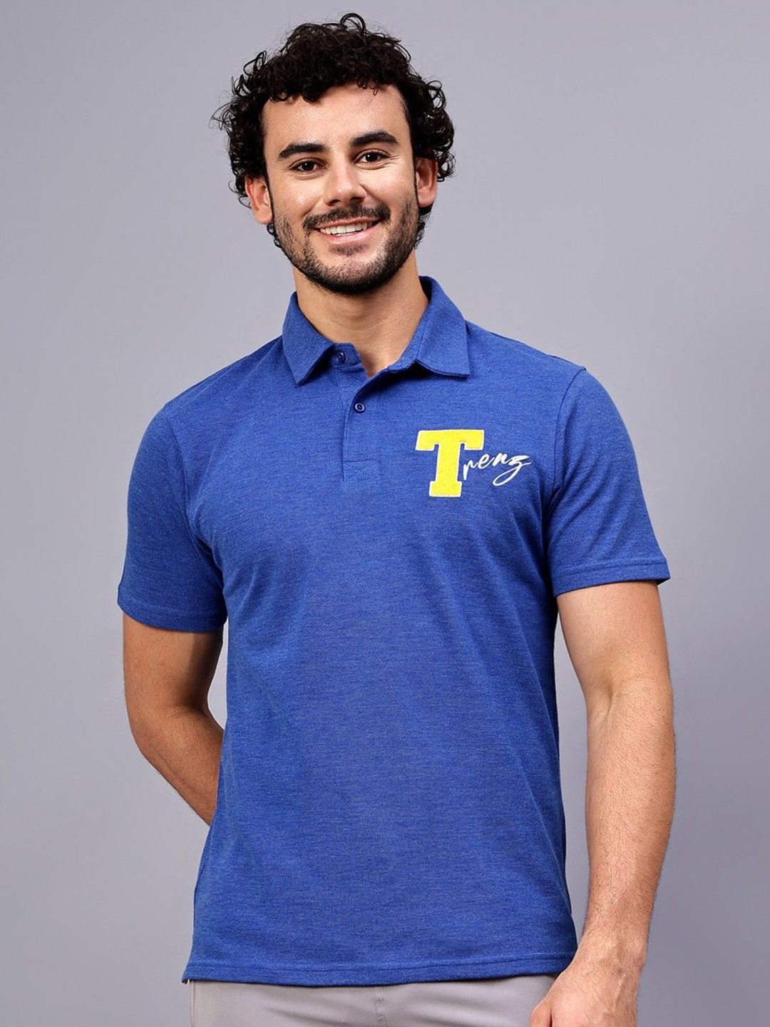 

Trenz Men Polo Collar Applique T-shirt, Blue