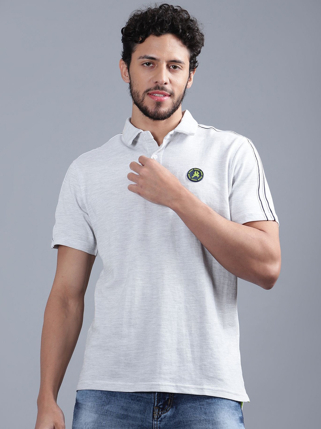 

Trenz Men Polo Collar Applique T-shirt, Grey