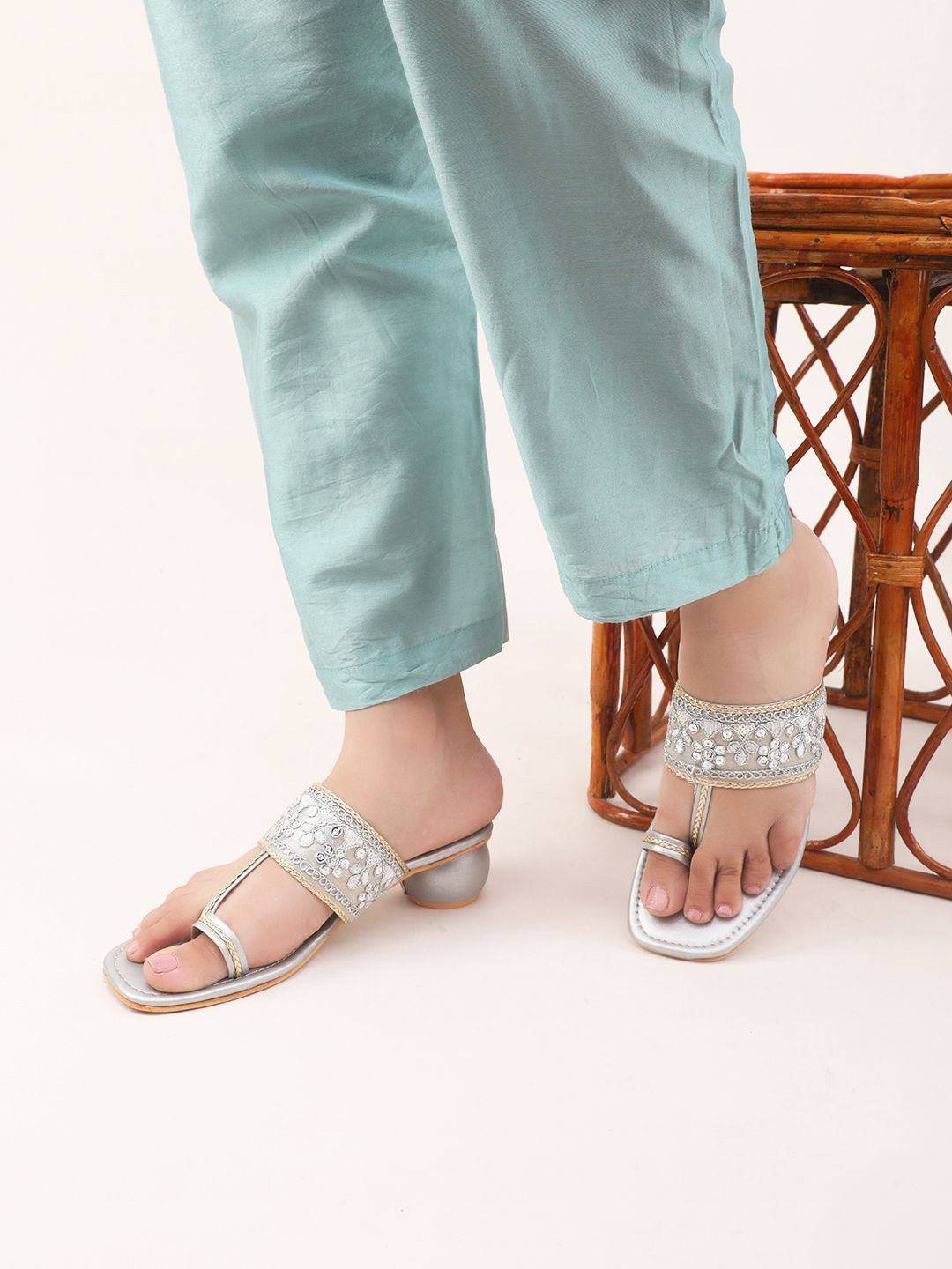 

JM Looks Embellished Open Toe Party Block Sandals, Silver