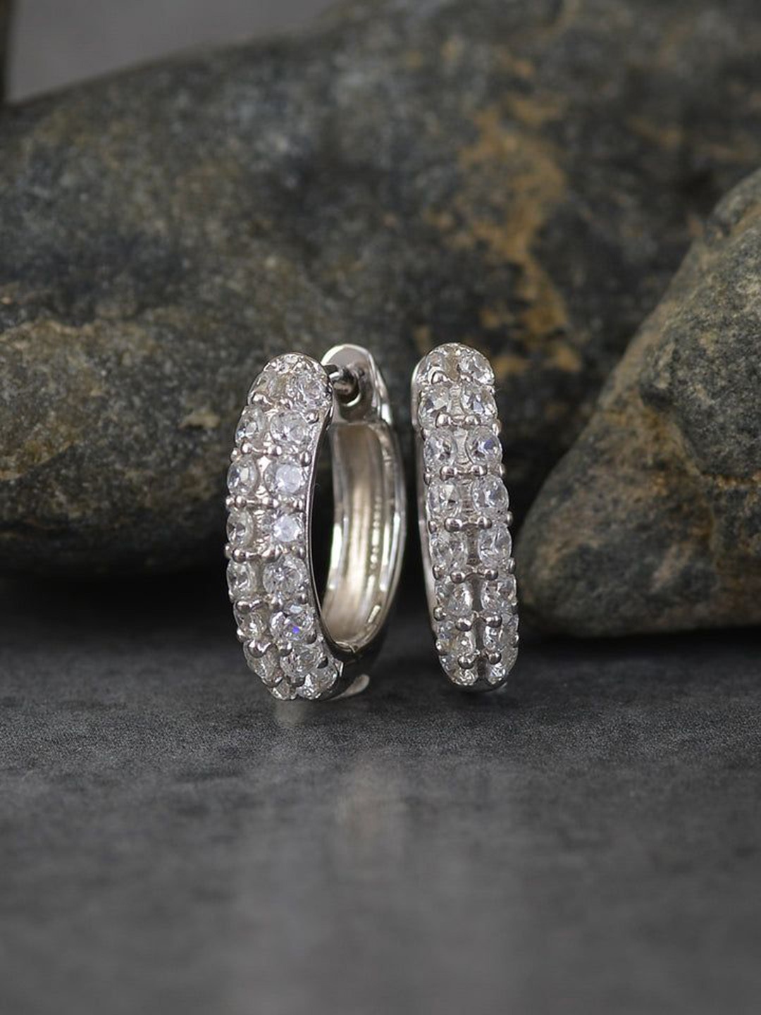 

Ornate Jewels 925 Sterling Silver American Diamond Bali Earring, White