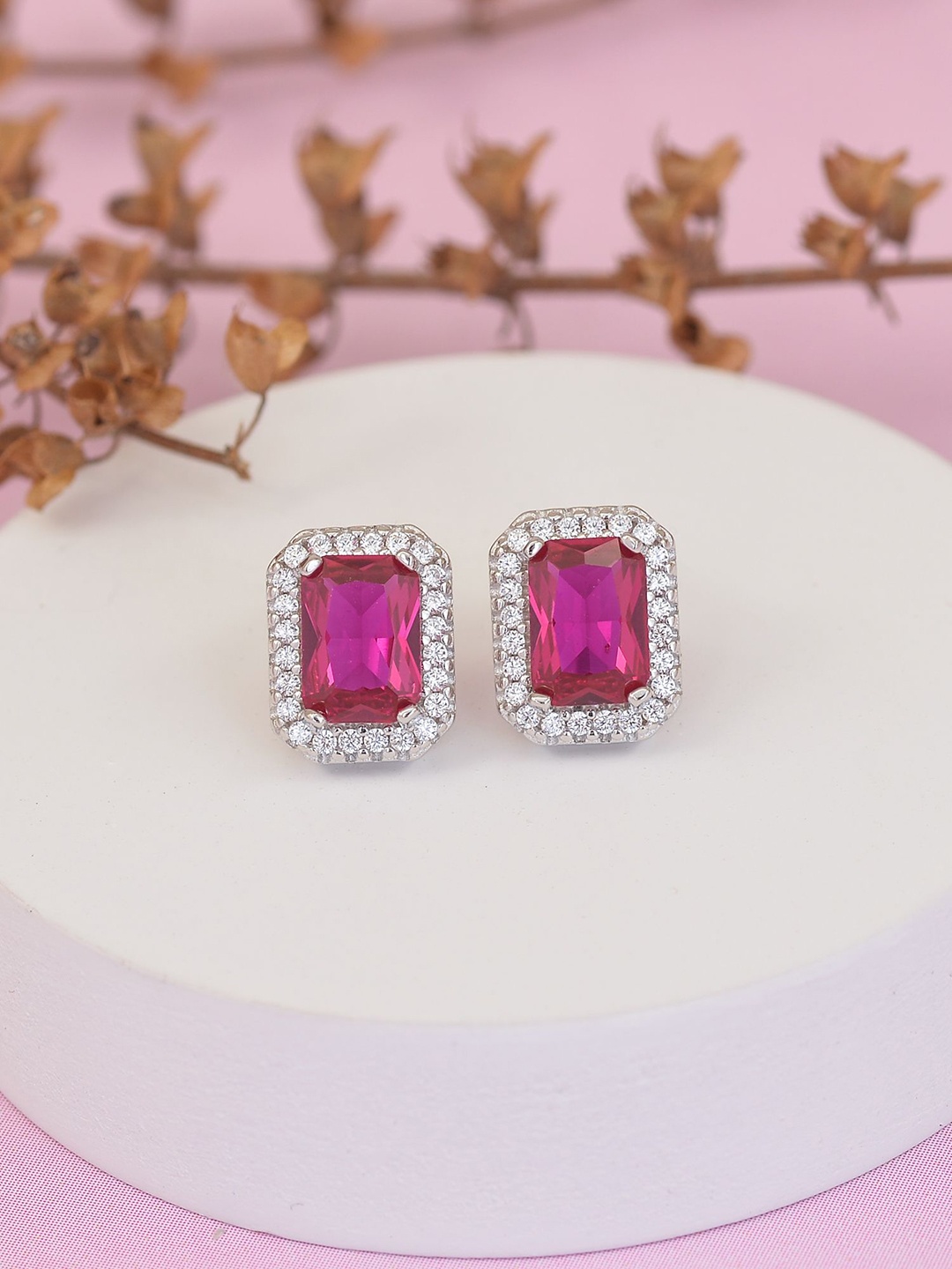 

Ornate Jewels 925 Sterling Silver Red Ruby Halo Stud Earrings