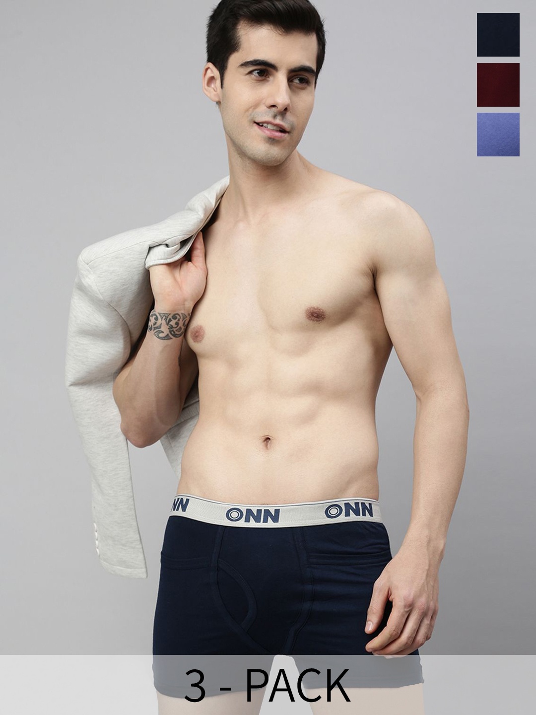 ONN Men Pack Of 3 Assorted Cotton Ribbed Briefs, Black