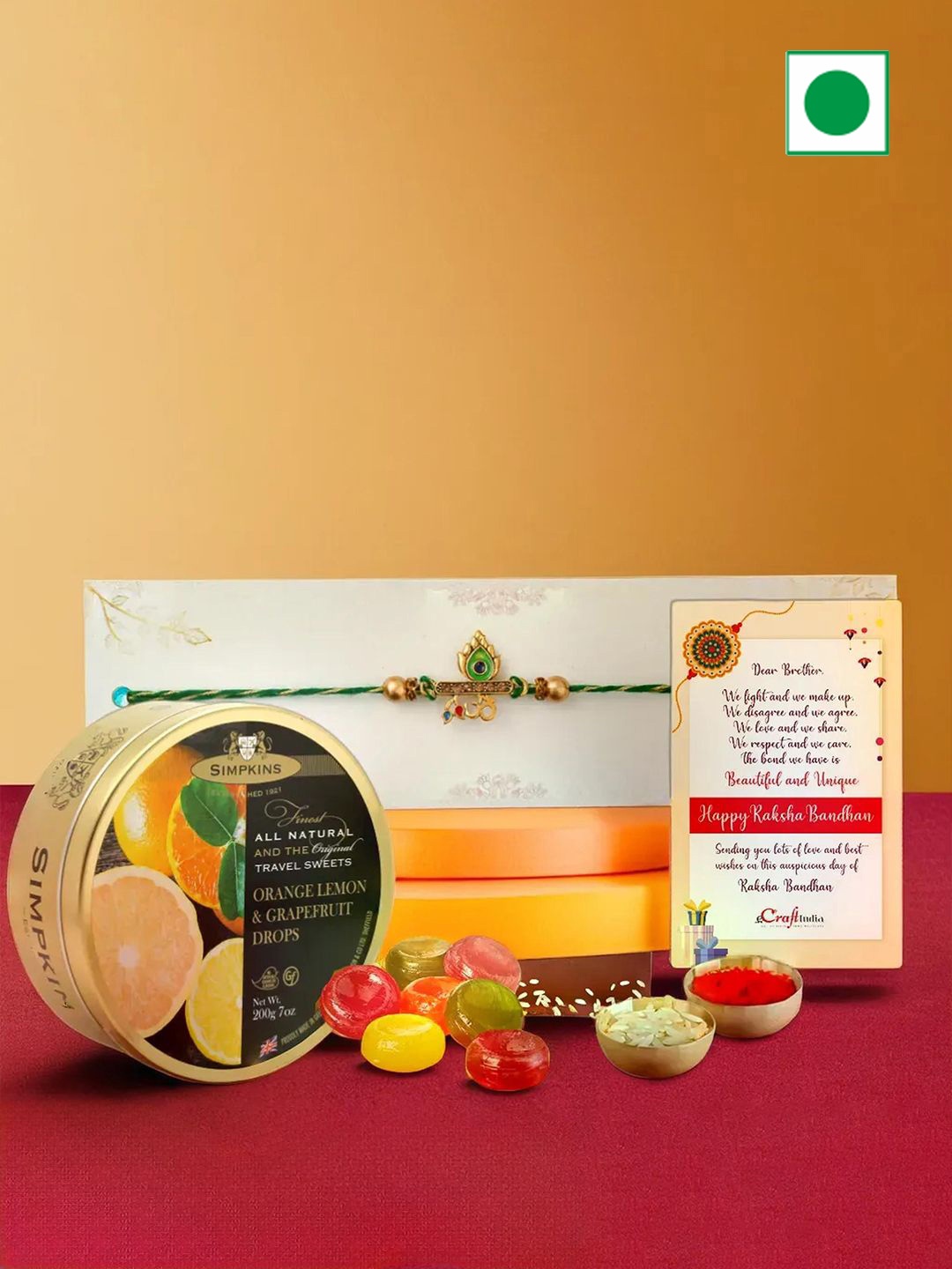 

eCraftIndia Beaded Rakhis with Drop Candy & Greeting Card With Roli Chawal, Green