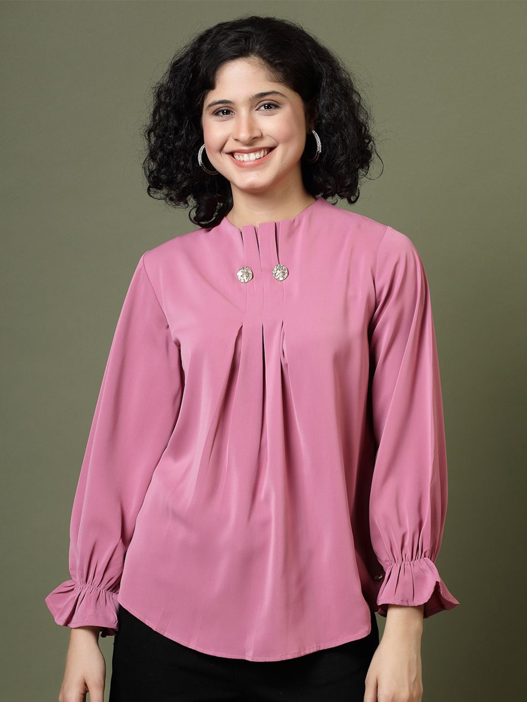 

Juelle Mandarin Collar Bell Sleeve Top, Pink