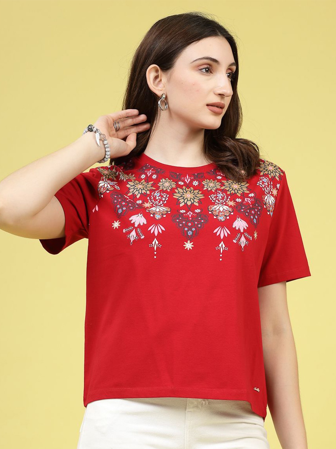 

Juelle Floral Print Boxy Top, Red