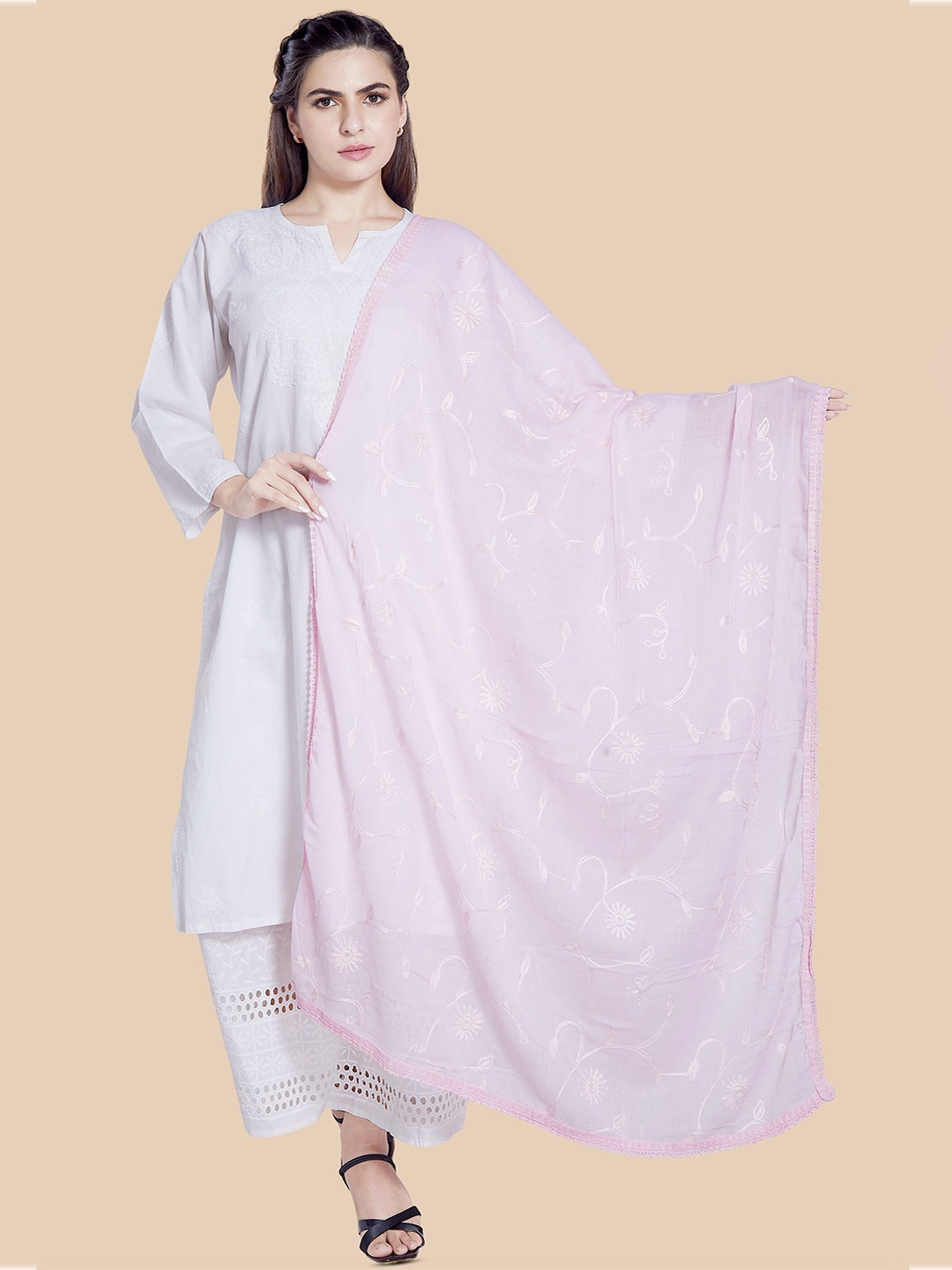 

Rani Saahiba Floral Embroidered Cotton Dupatta, Purple