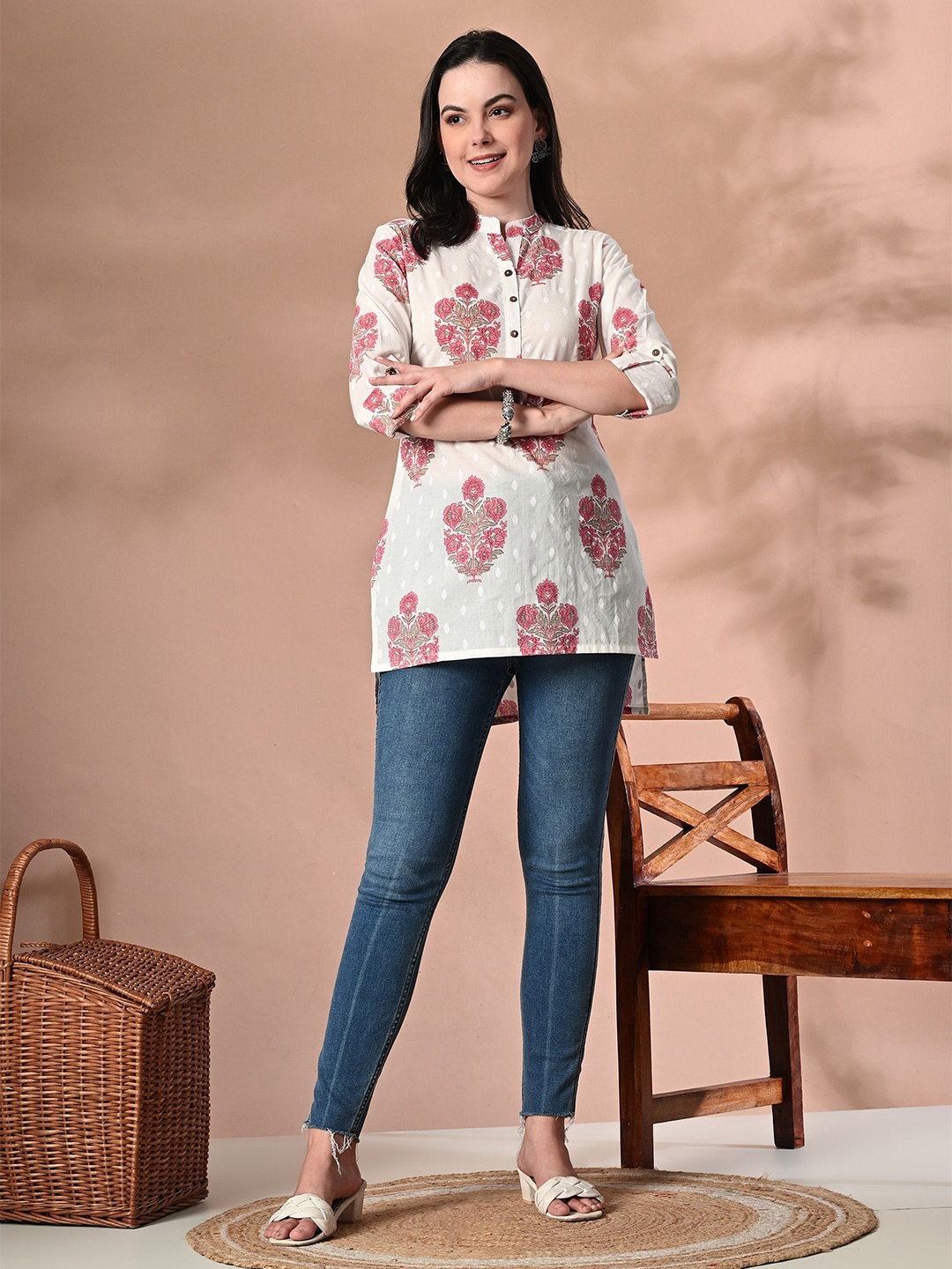 

Cayman Floral Print Cotton Top, Cream