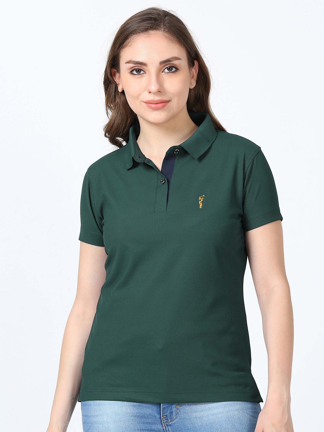 

STELLERS Women Polo Collar Applique T-shirt, Teal