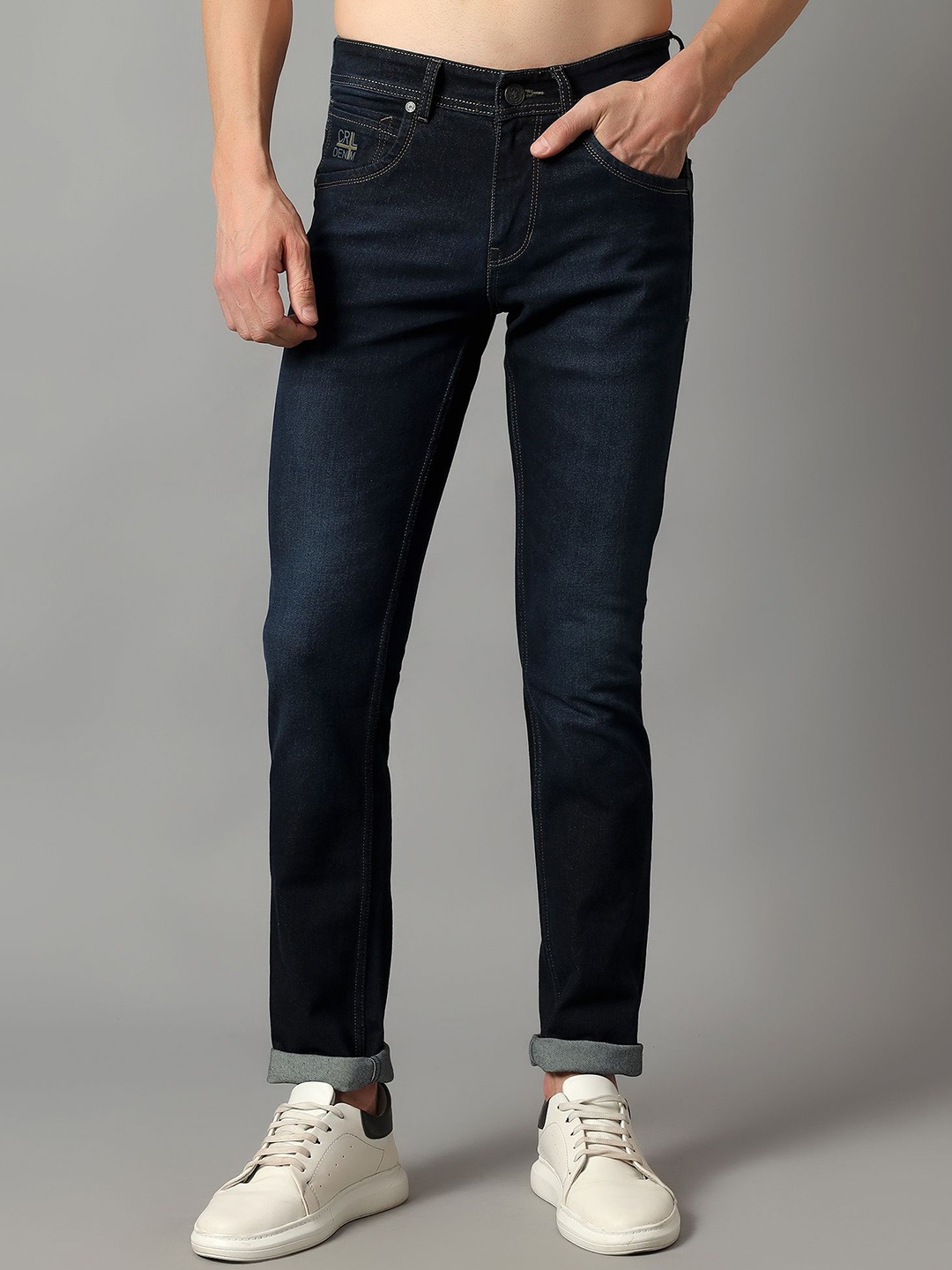 

Cantabil Men Low Distress Light Fade Stretchable Jeans, Blue