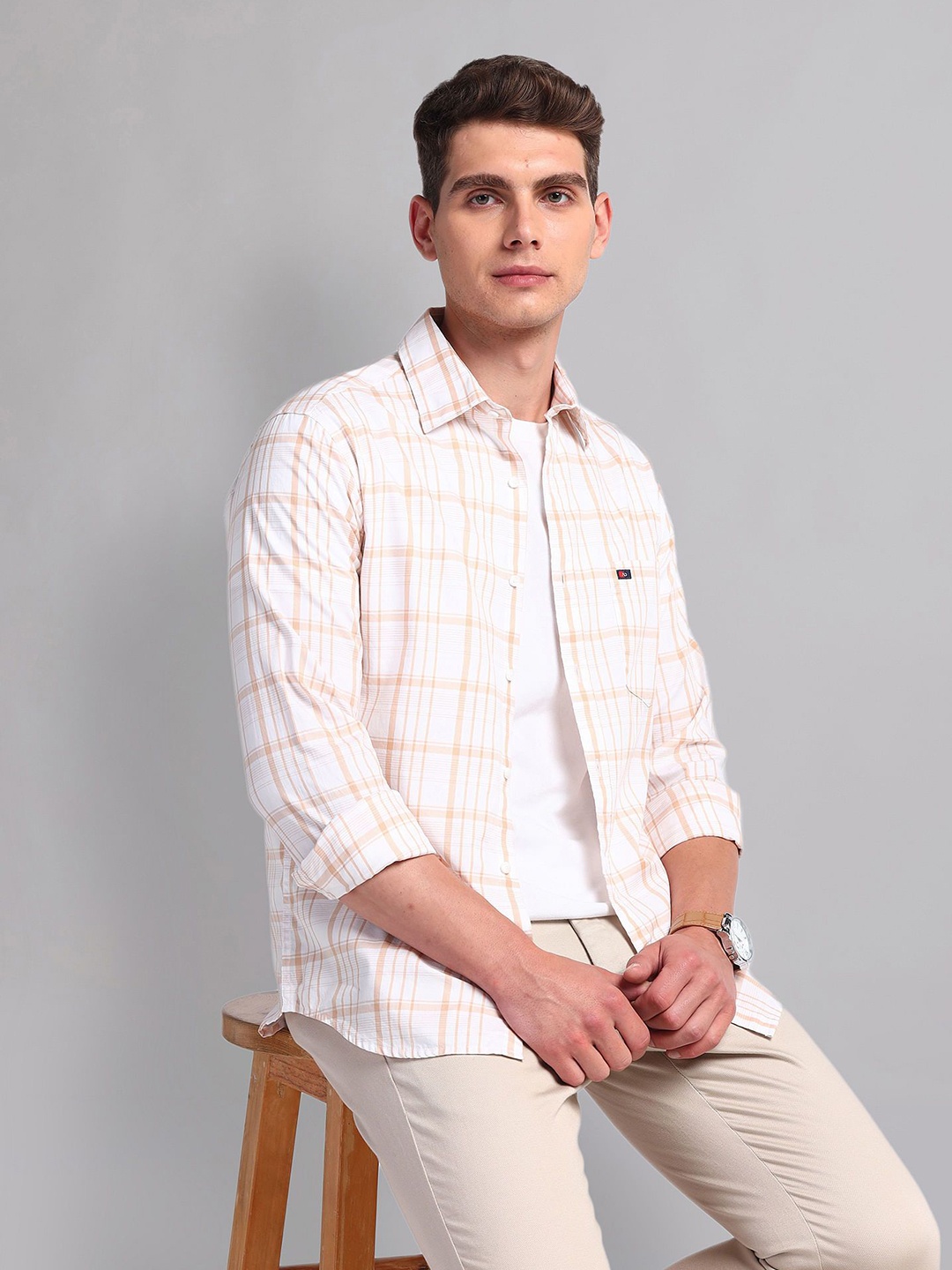 

AD By Arvind Men Slim Fit Windowpane Checks Checked Casual Shirt, White