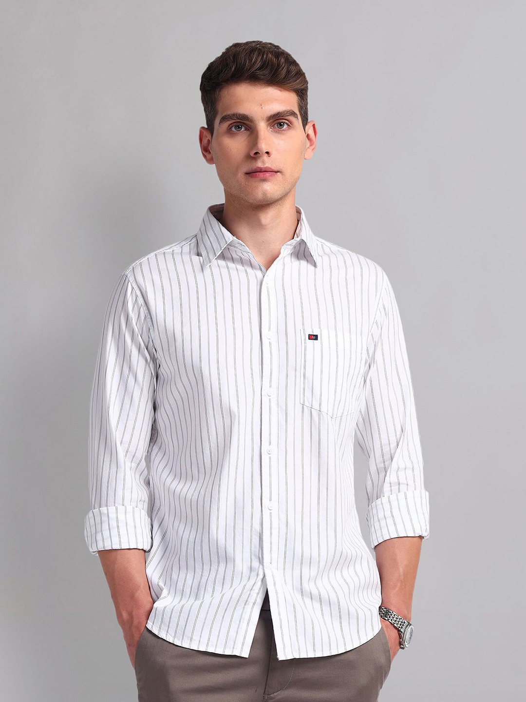 

AD By Arvind Men Slim Fit Striped Casual Shirt, Grey